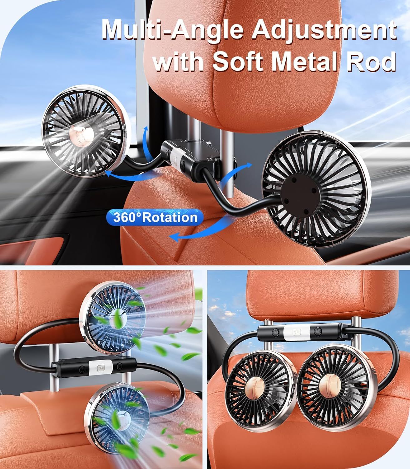 Dual Head Gooseneck Car Cooling Fans for Back Seat for Kids, USB Car Headrest Cooling Fan for Baby Rear Facing, Car Seat Cooler That Blow Cold Air for Vehicles Sedan SUV Rv Truck Without Ac - Image 7