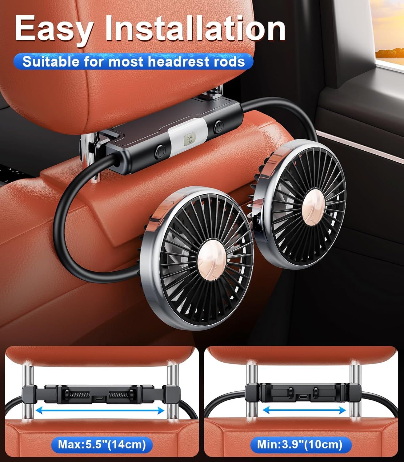 Dual Head Gooseneck Car Cooling Fans for Back Seat for Kids, USB Car Headrest Cooling Fan for Baby Rear Facing, Car Seat Cooler That Blow Cold Air for Vehicles Sedan SUV Rv Truck Without Ac - Image 8