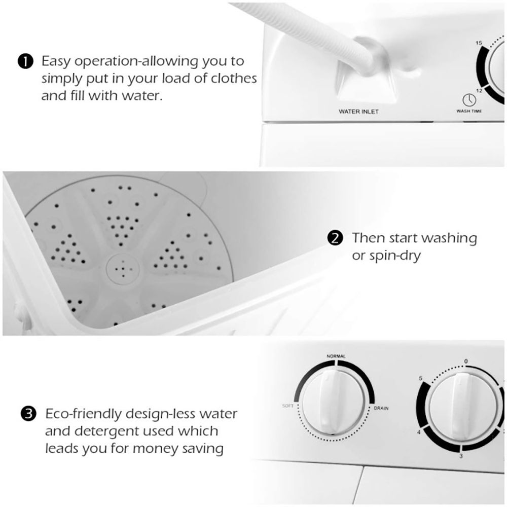 20 lbs Compact Twin Tub Washing Machine for Home Use - Image 9