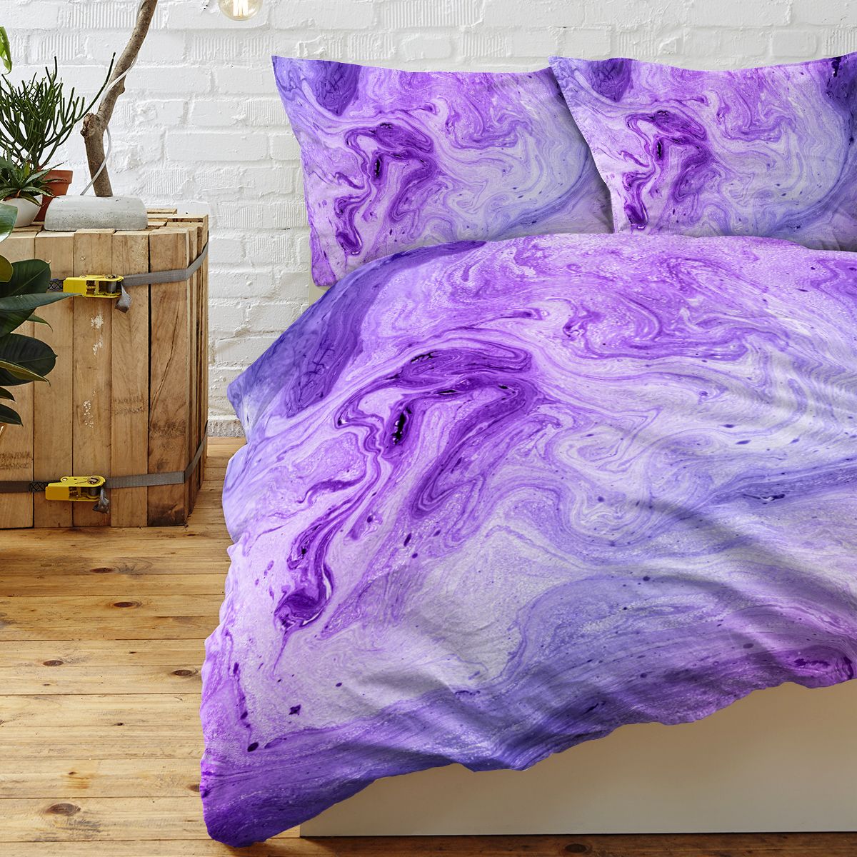 3 pcs Purple Marble Duvet Cover Set, Lavender Watercolor Swirl Bedding Set, Abstract Fluid Art Bedspread with Pillow Shams, Modern Aesthetic Bedroom Decor for Teens & Adults - Image 2