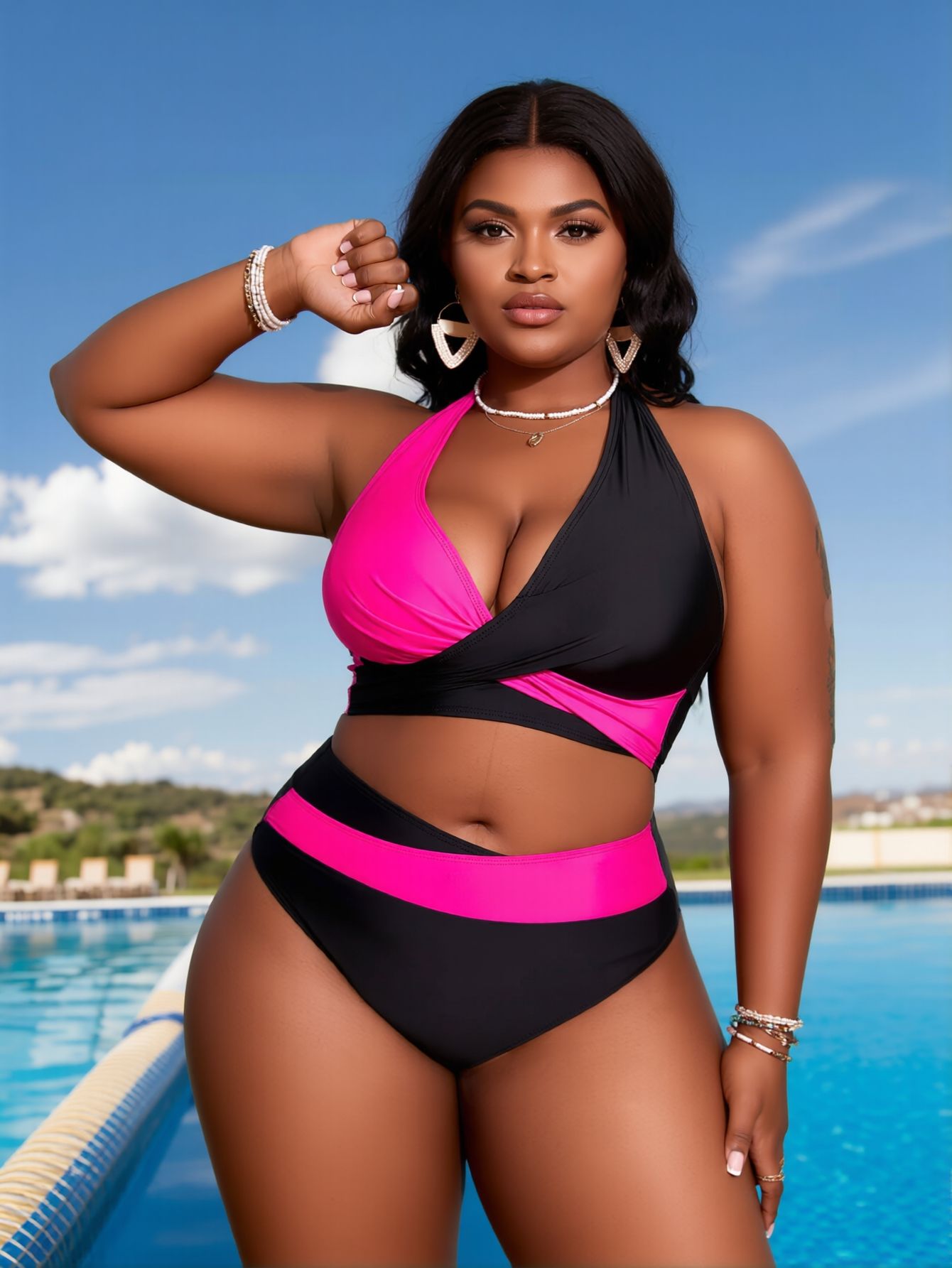 New swimsuit pure desire wind contrasting color splicing neck split two-piece set women's sexy beach vacation halter swimsuit - Image 21