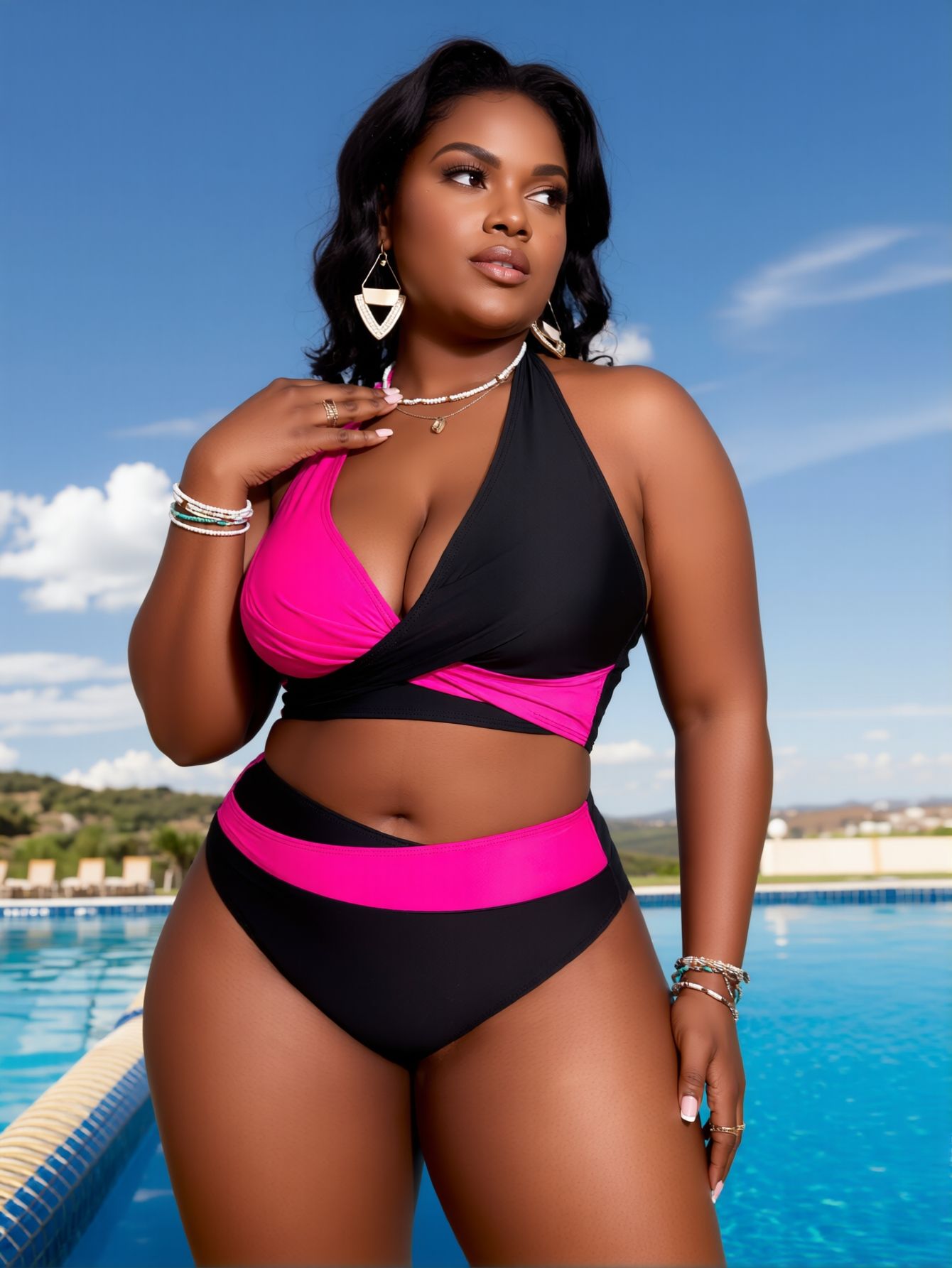 New swimsuit pure desire wind contrasting color splicing neck split two-piece set women's sexy beach vacation halter swimsuit - Image 19