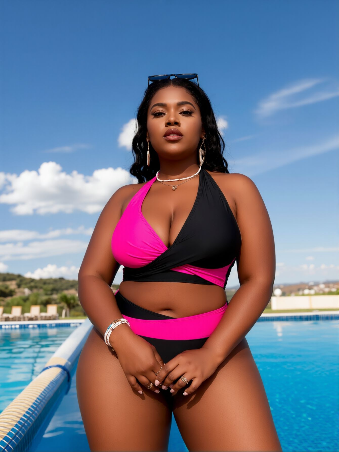New swimsuit pure desire wind contrasting color splicing neck split two-piece set women's sexy beach vacation halter swimsuit - Image 2