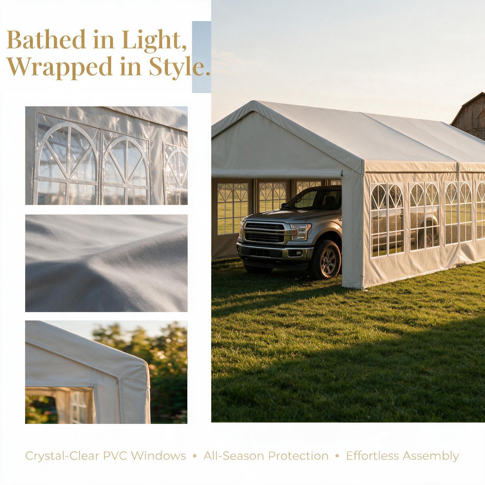16'x32' Carport Car Canopy Party Tent with 2 Storage Bags & Removable Sidewalls, Outdoor Gazebo Commercial Tents for Parties Wedding BBQ with 2 Carry Bags - Image 3