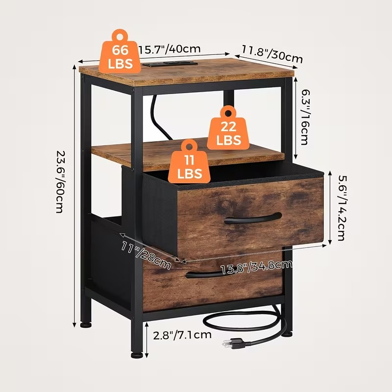 1/2 Pack Floating Nightstand with Charging Station, Wall Mounted Bedside Table with USB & Type-C Ports, 2 Adjustable Drawers and Built-in Outlet for Bedroom - Image 5