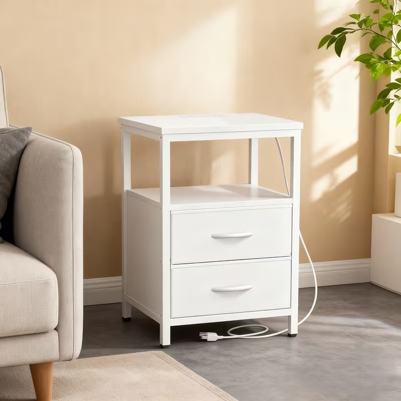 1/2 Pack Floating Nightstand with Charging Station, Wall Mounted Bedside Table with USB & Type-C Ports, 2 Adjustable Drawers and Built-in Outlet for Bedroom