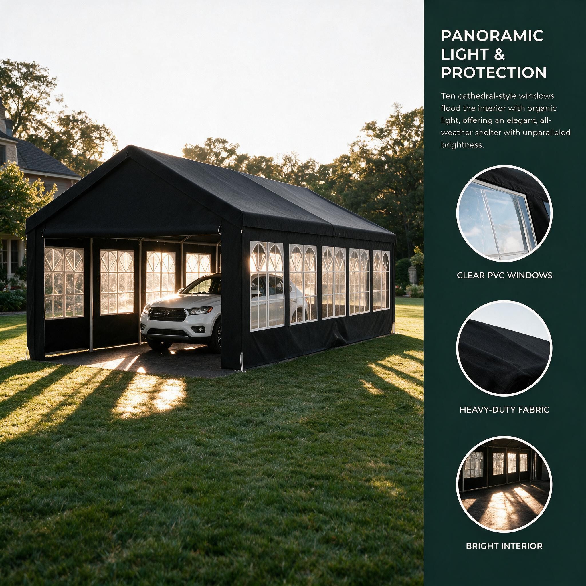 16'x32' Carport Car Canopy Party Tent with 2 Storage Bags & Removable Sidewalls, Outdoor Gazebo Commercial Tents for Parties Wedding BBQ with 2 Carry Bags - Image 8