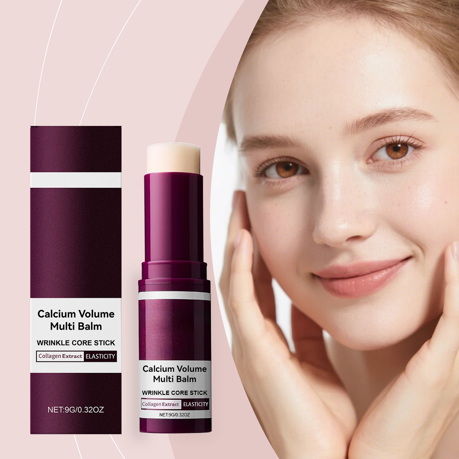 Collagen Infused Facial Multi Balm Stick, Portable Calcium Volume Wrinkle Care Solid Moisturizer Stick, Hydrating Smoothing Face Balm for Fine Lines & Dry Skin, 9g Travel Skin Care Stick - Image 2