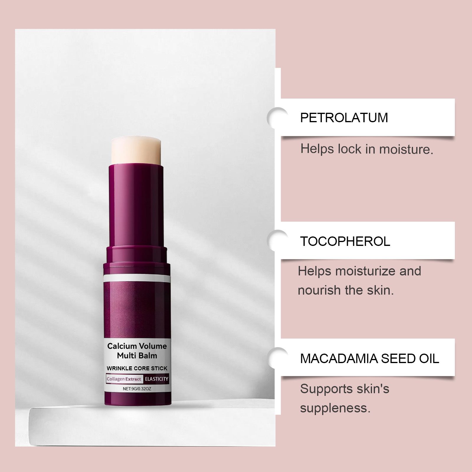 Collagen Infused Facial Multi Balm Stick, Portable Calcium Volume Wrinkle Care Solid Moisturizer Stick, Hydrating Smoothing Face Balm for Fine Lines & Dry Skin, 9g Travel Skin Care Stick - Image 8