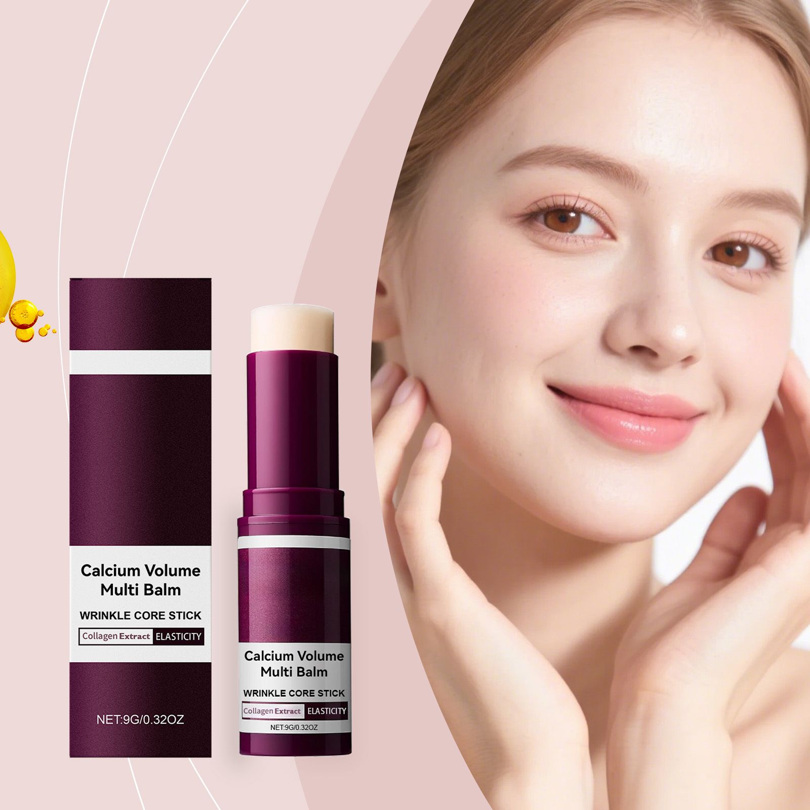 Collagen Infused Facial Multi Balm Stick, Portable Calcium Volume Wrinkle Care Solid Moisturizer Stick, Hydrating Smoothing Face Balm for Fine Lines & Dry Skin, 9g Travel Skin Care Stick