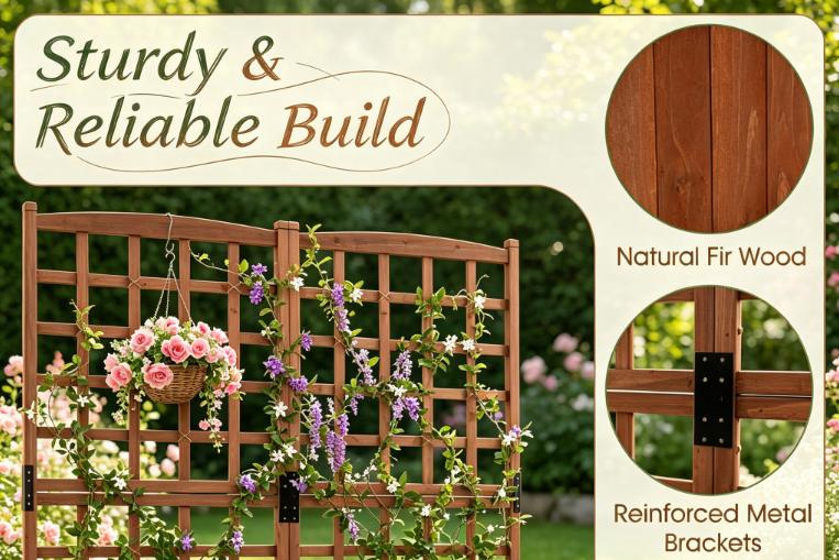 Outdoor Dual Wooden Raised Garden Bed Frame with Trellis And Drainage Holes for Vegetable Flower Plant Gardening - Image 3
