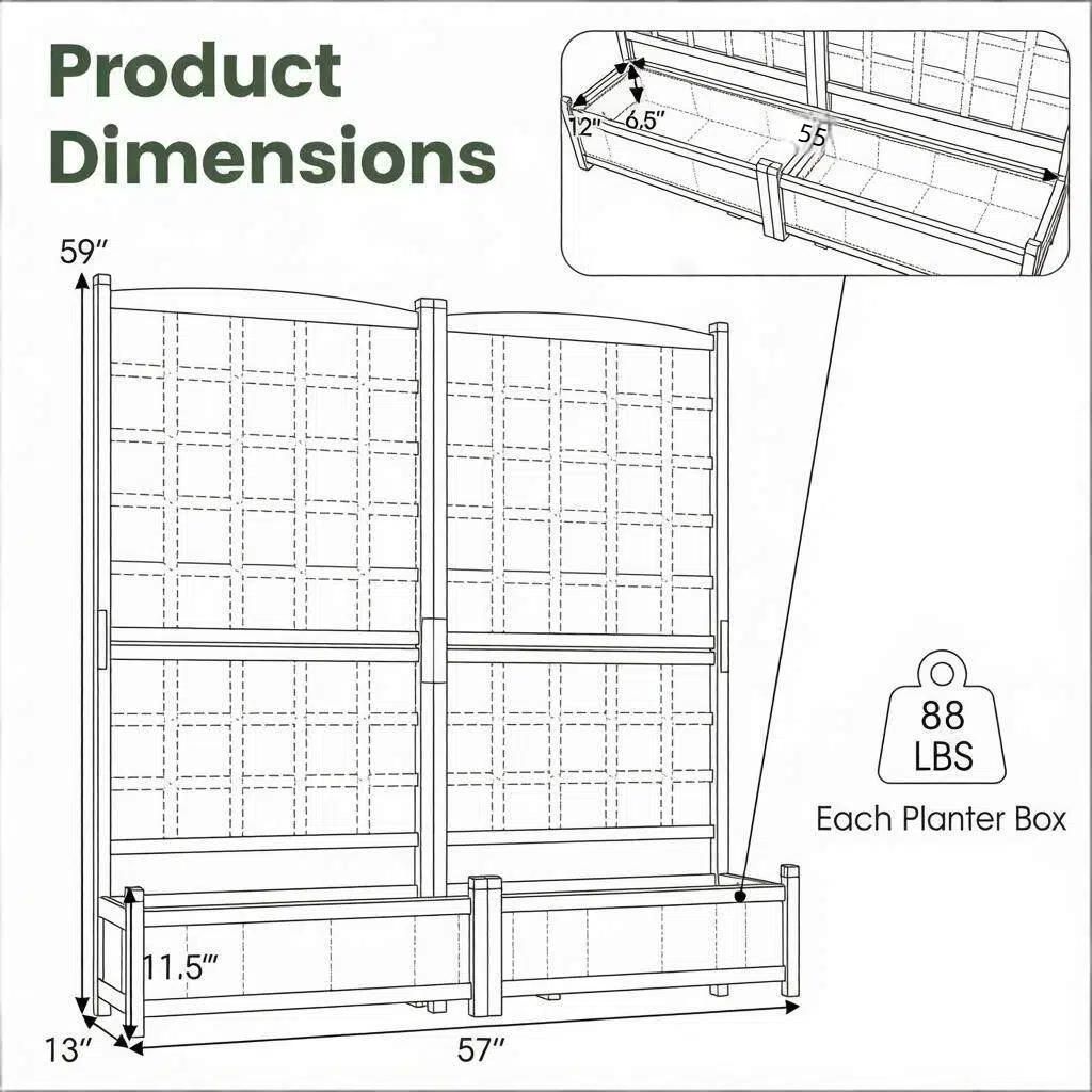 Outdoor Dual Wooden Raised Garden Bed Frame with Trellis And Drainage Holes for Vegetable Flower Plant Gardening - Image 5