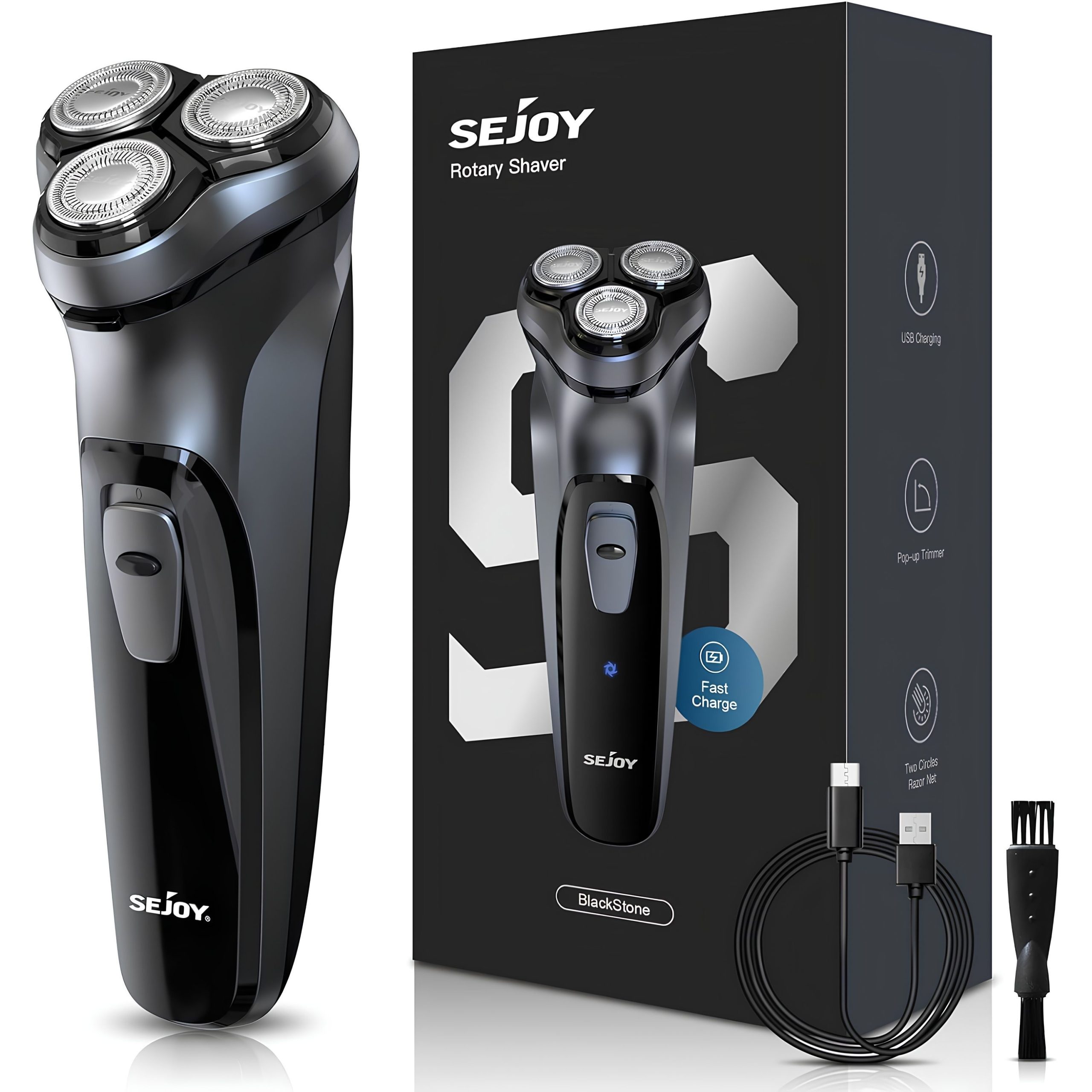 SEJOY Electric Shaver with Pop-Up Trimmer – 3D Floating Head, Fast 1H Rechargeable Razor, LCD Display - Image 2
