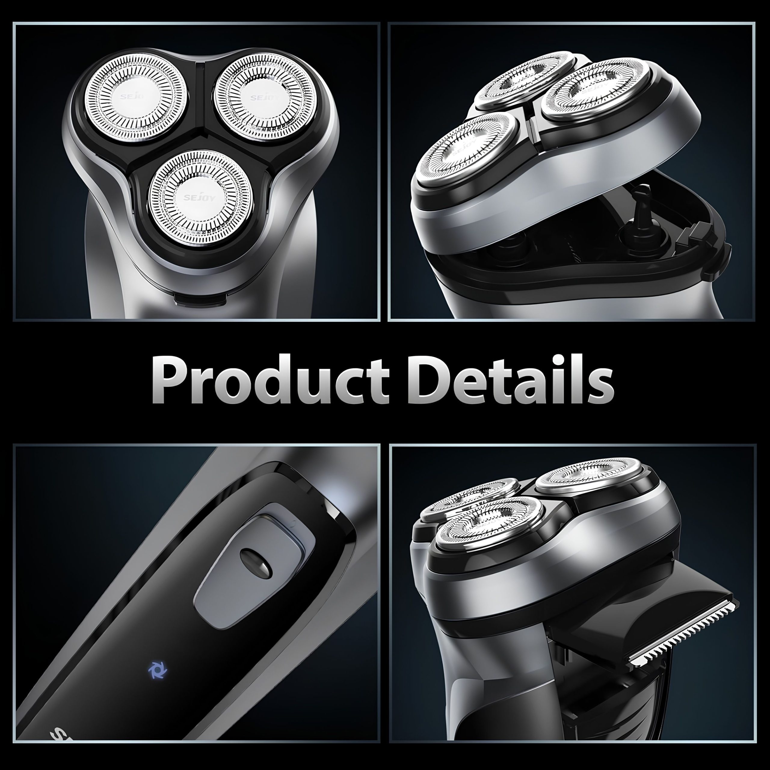 SEJOY Electric Shaver with Pop-Up Trimmer – 3D Floating Head, Fast 1H Rechargeable Razor, LCD Display - Image 4