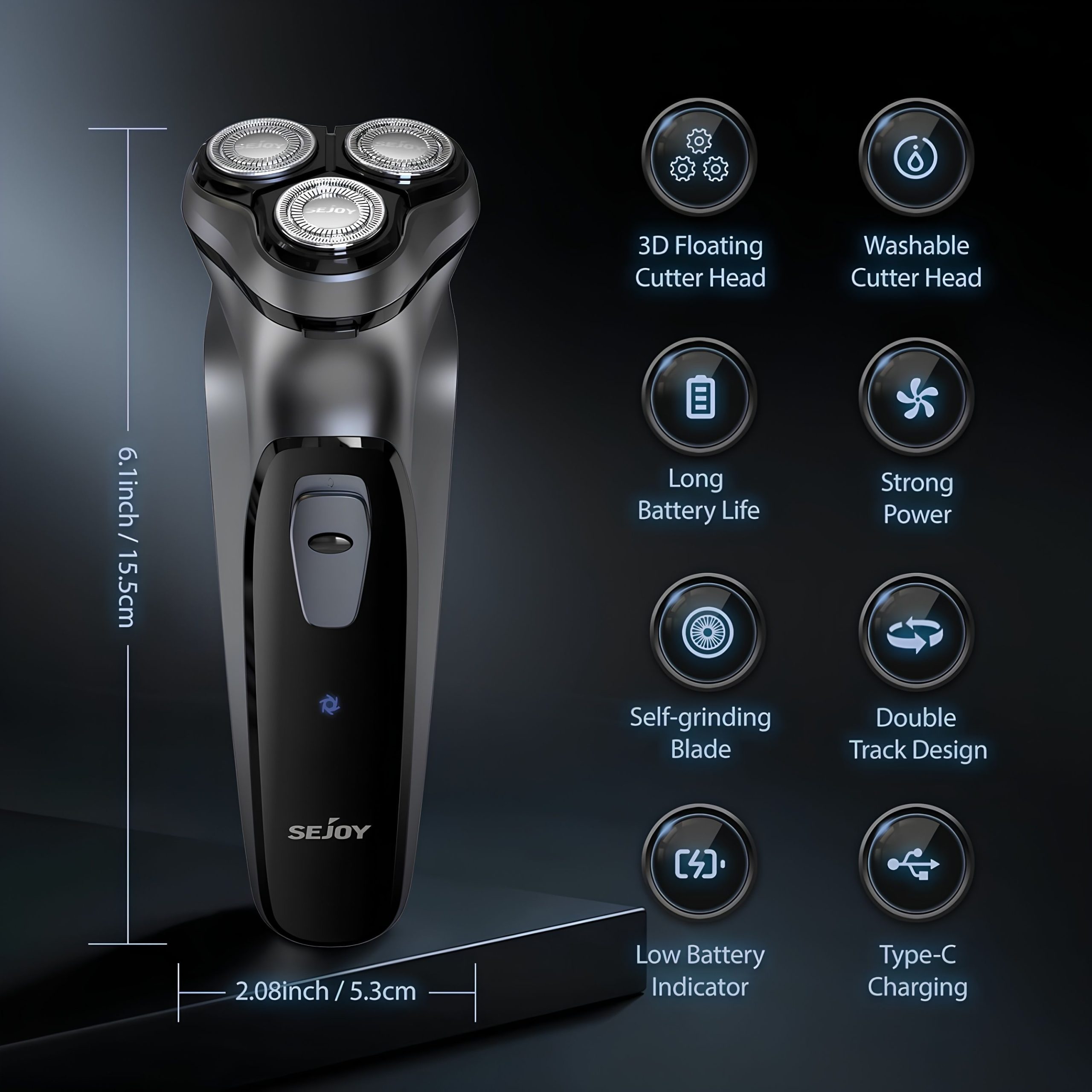 SEJOY Electric Shaver with Pop-Up Trimmer – 3D Floating Head, Fast 1H Rechargeable Razor, LCD Display - Image 5