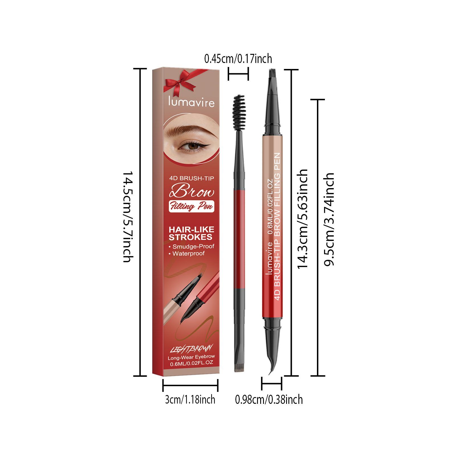 lumavire Four-Tip Eyebrow Pen, Light Brown, 0.6 ml - Image 3