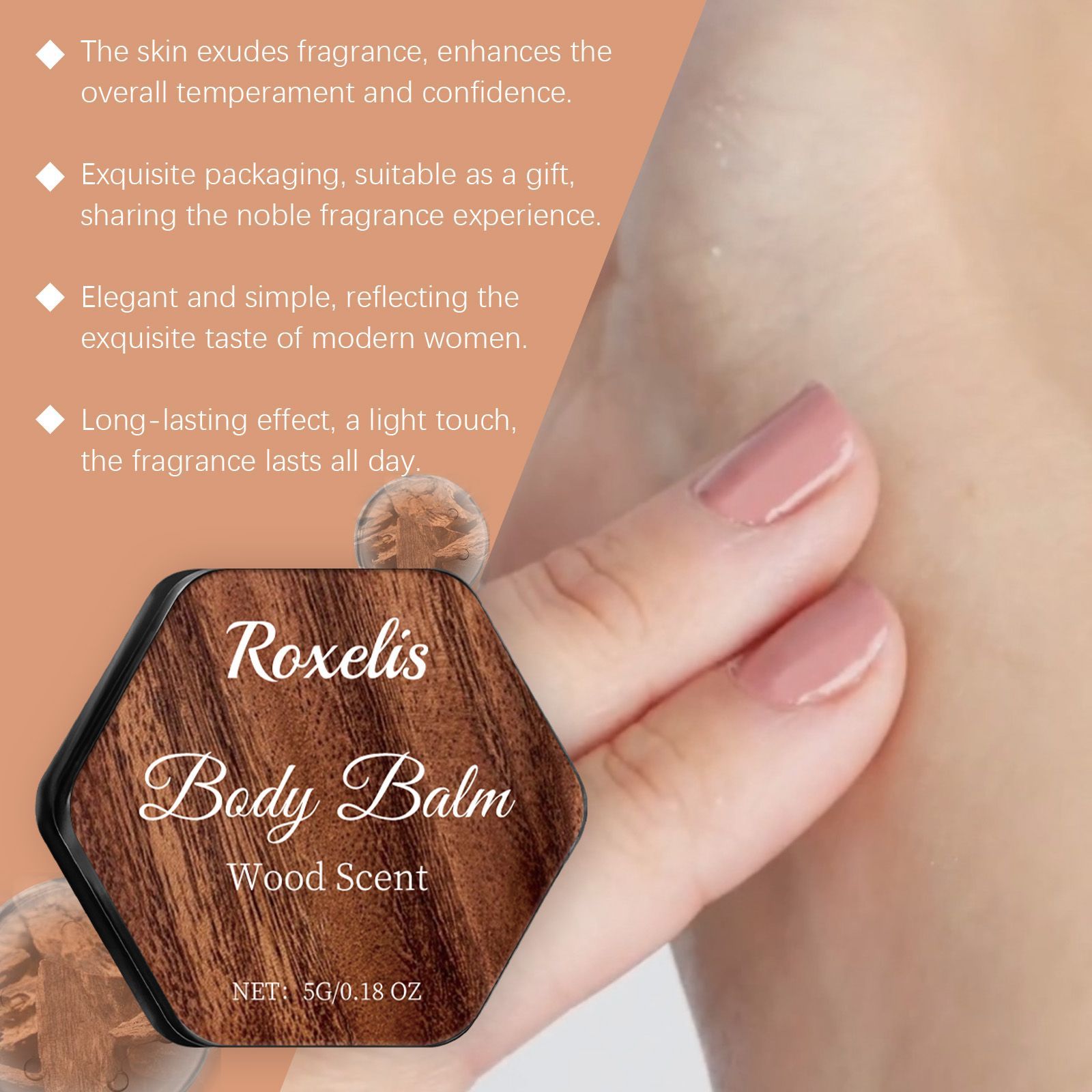 Roxelis Wood Balm Elegant Light Fragrance Refreshing Non-Sticky Lasting Fragrance Portable Charm Pocket Perfumed Balm - Image 4
