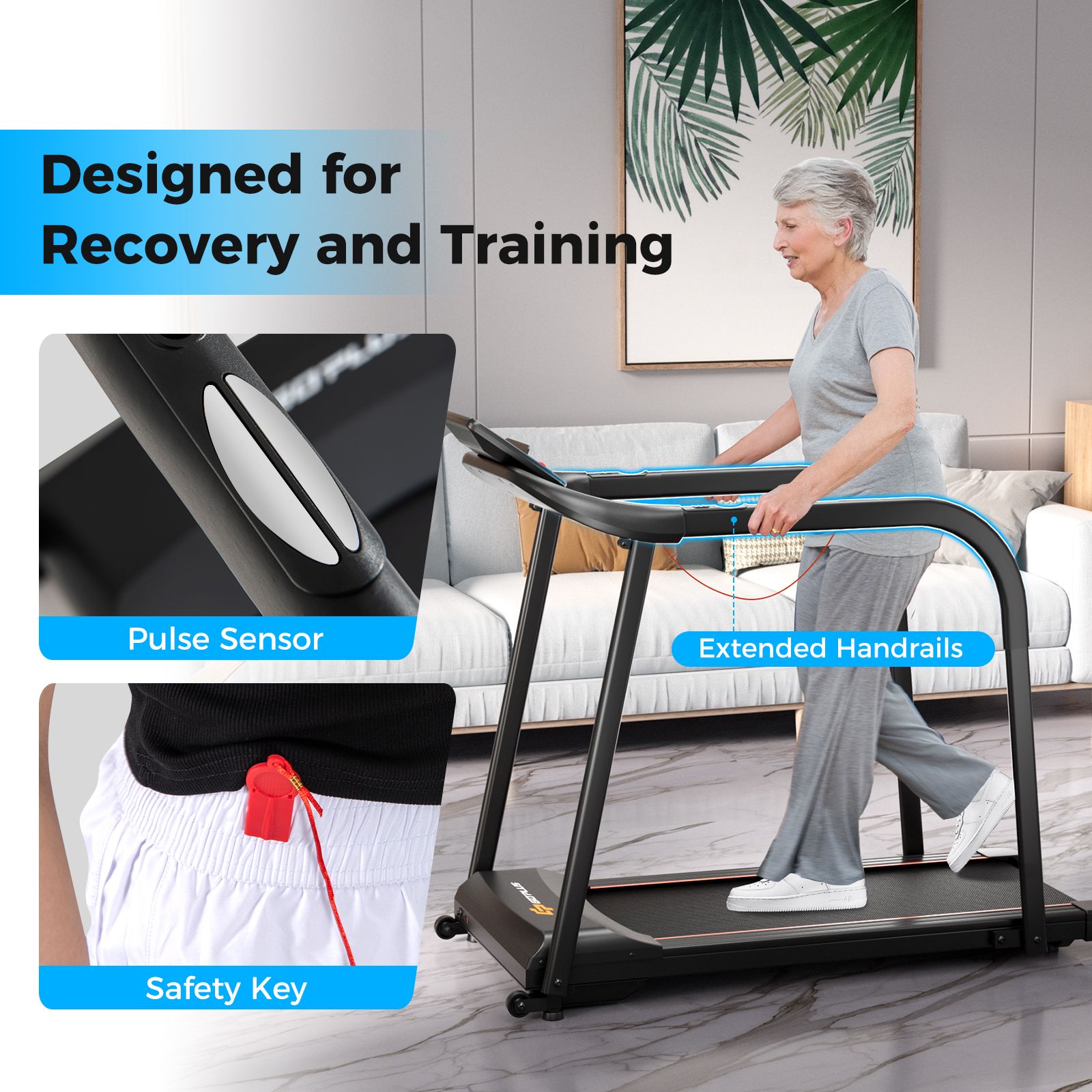 2.5 HP Walking Treadmill with Long Handrails for Seniors - Image 8