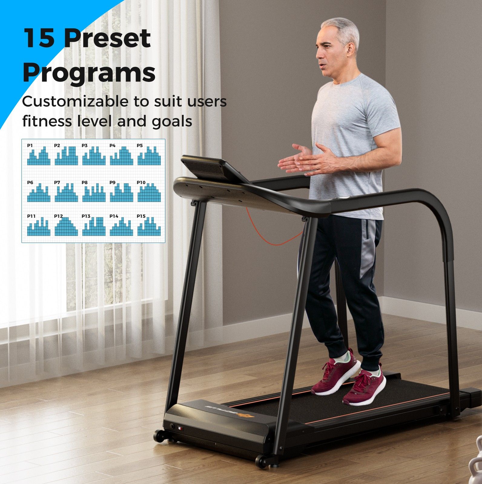 2.5 HP Walking Treadmill with Long Handrails for Seniors - Image 10