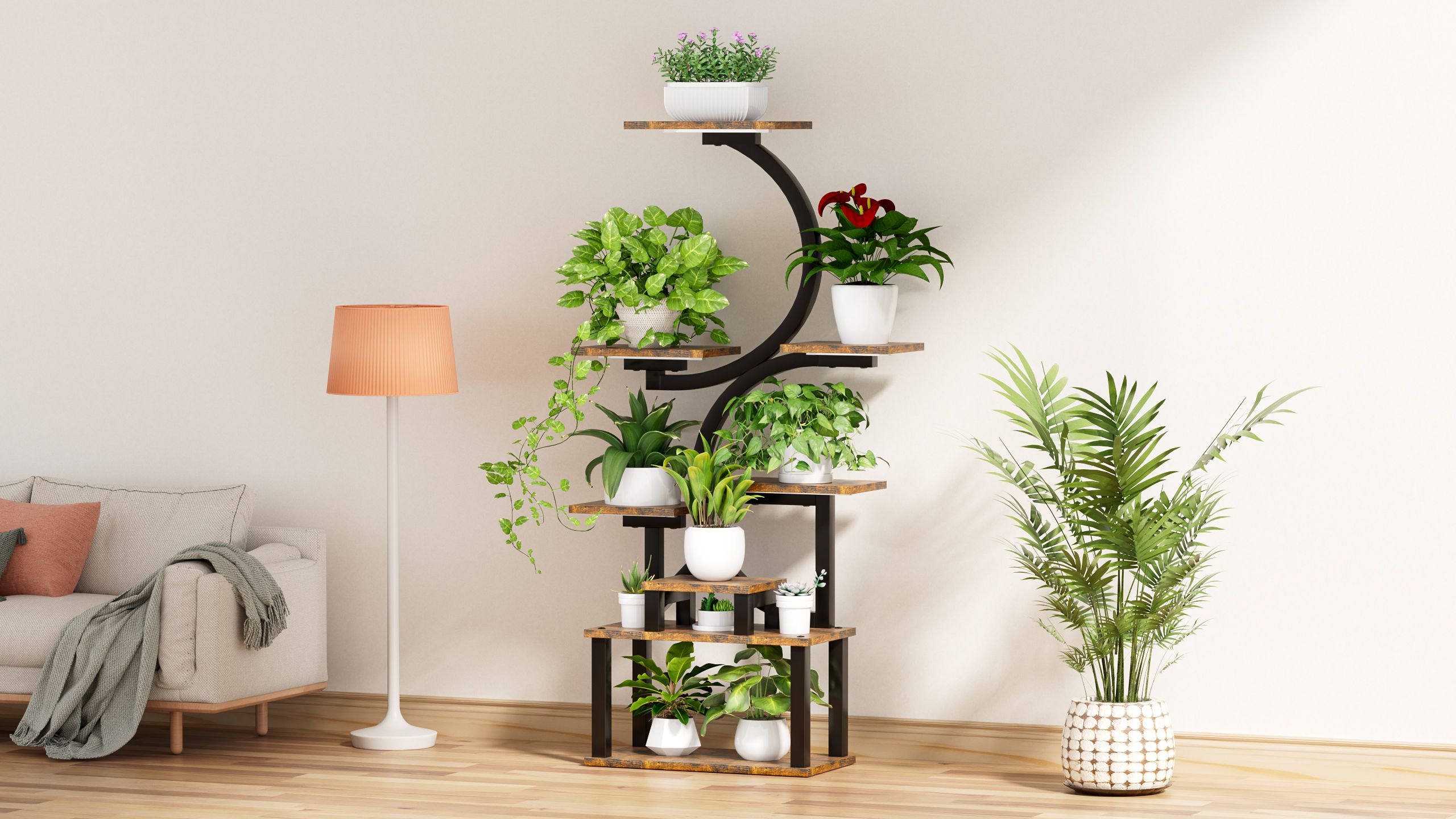 8 Tiered Corner Plant Shelf, 63" Tall Plant Stands for Indoor Plants Multiple, Metal Flower Display Shelves Holder for Home - Image 11