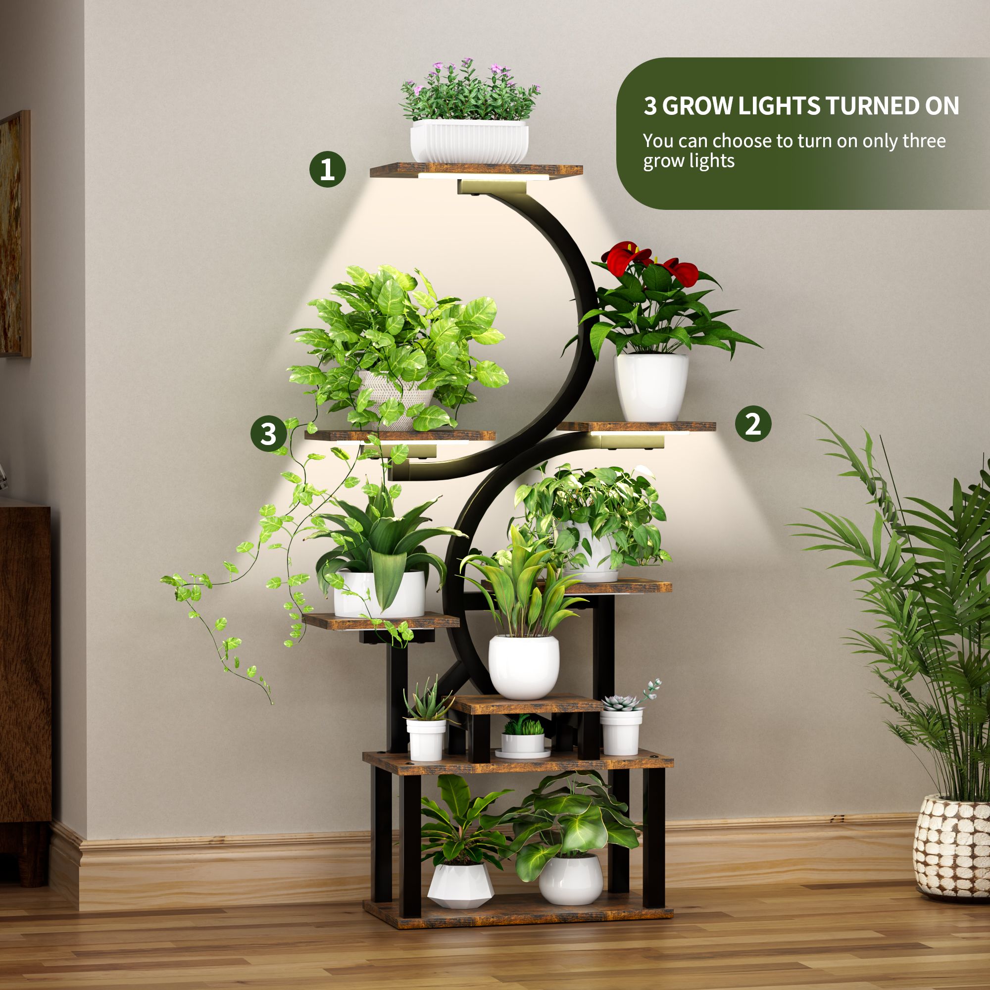 8 Tiered Corner Plant Shelf, 63" Tall Plant Stands for Indoor Plants Multiple, Metal Flower Display Shelves Holder for Home - Image 3