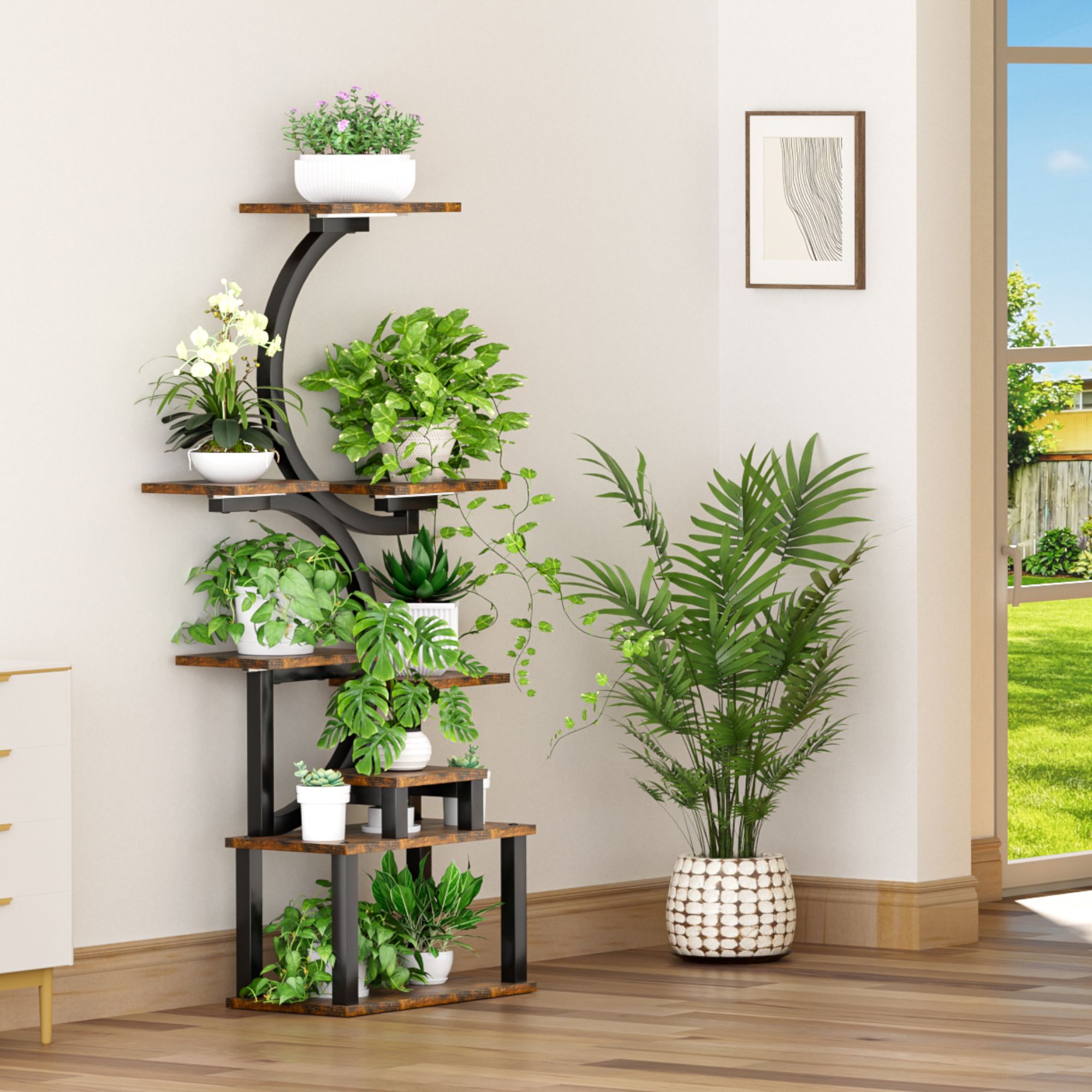 8 Tiered Corner Plant Shelf, 63" Tall Plant Stands for Indoor Plants Multiple, Metal Flower Display Shelves Holder for Home - Image 4