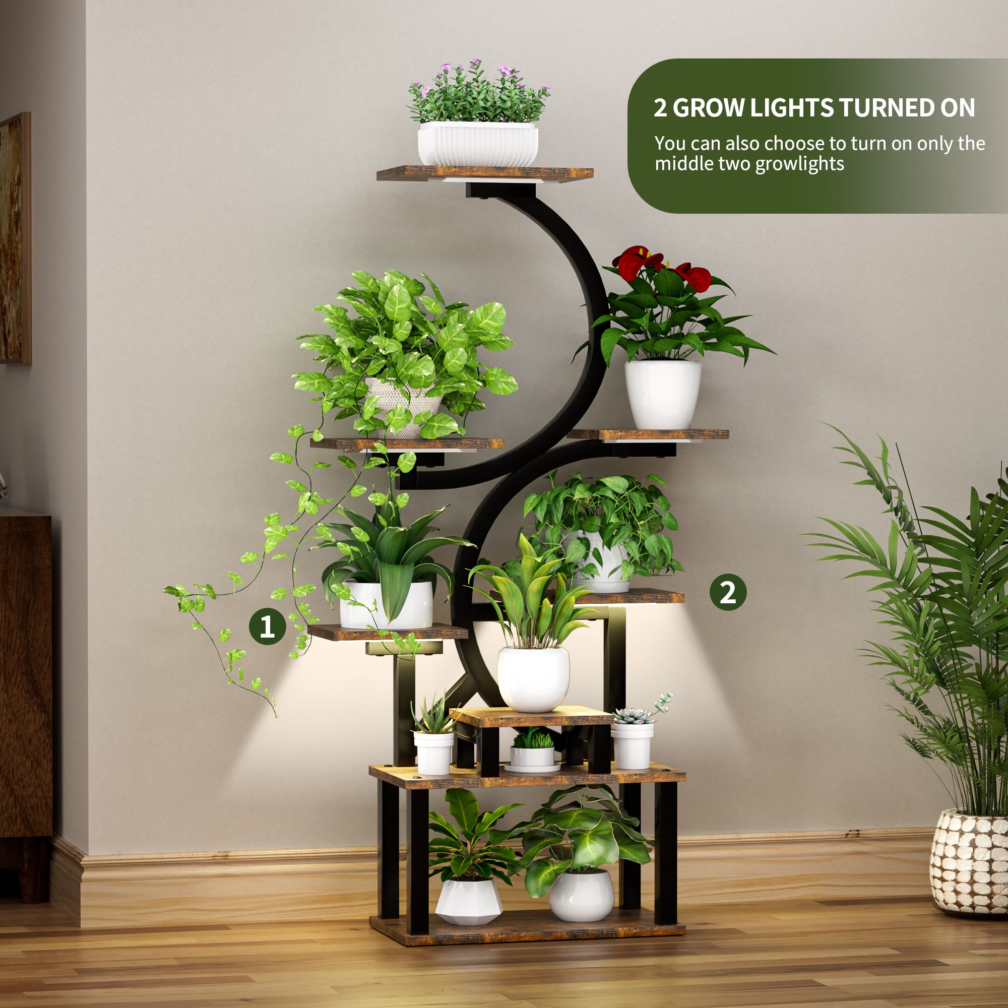 8 Tiered Corner Plant Shelf, 63" Tall Plant Stands for Indoor Plants Multiple, Metal Flower Display Shelves Holder for Home - Image 6