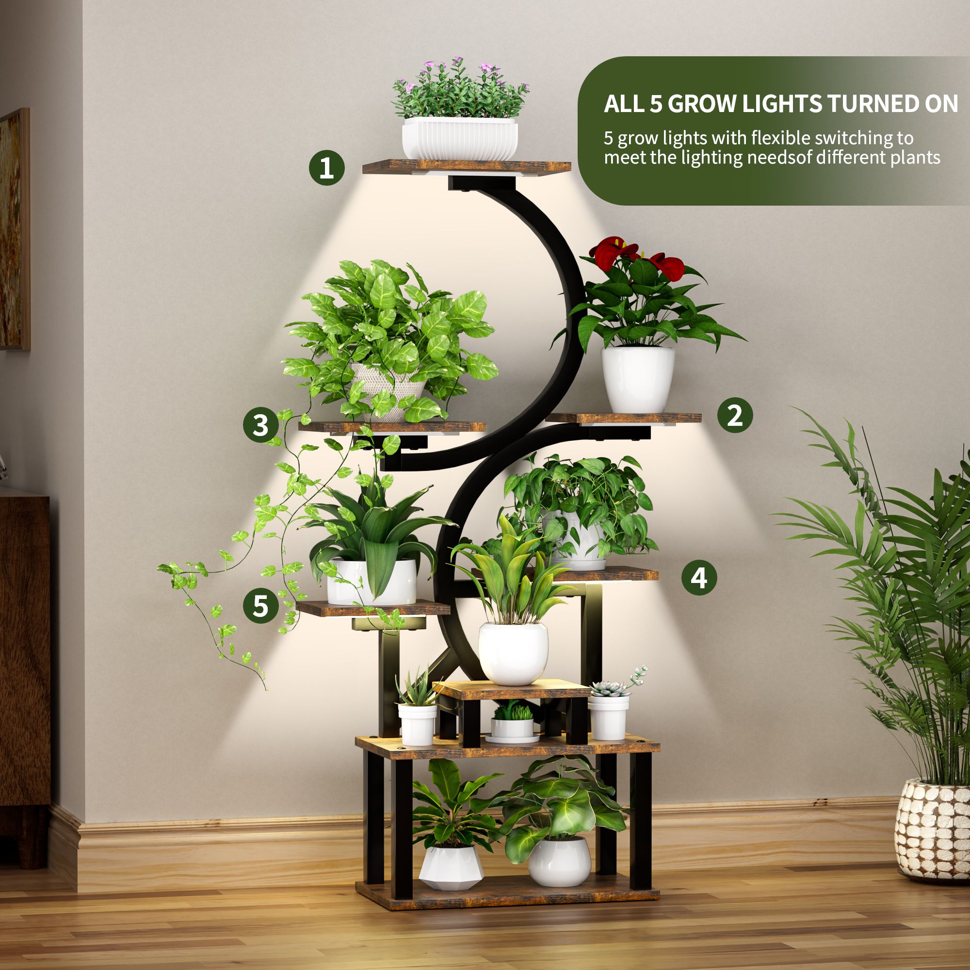 8 Tiered Corner Plant Shelf, 63" Tall Plant Stands for Indoor Plants Multiple, Metal Flower Display Shelves Holder for Home - Image 7
