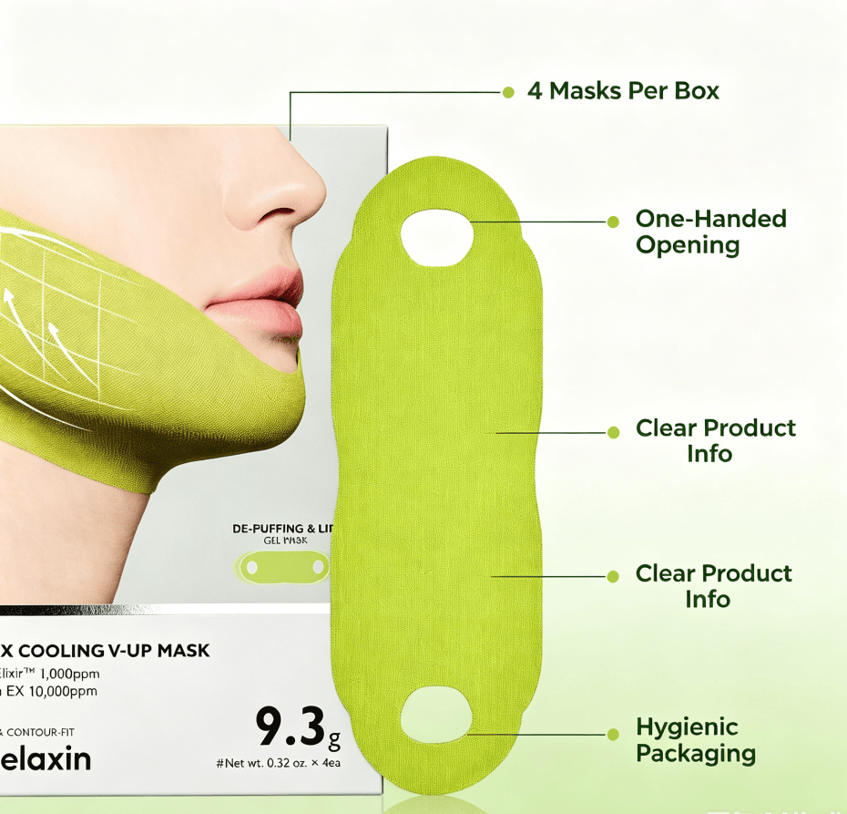 Cooling V Line Contour Gel Face Mask, De-Puffing Lifting Jawline Sheet Mask, Soft Ear-Hook Hydrating Facial Mask for Daily Skin Care, 4 Counts Per Box - Image 6