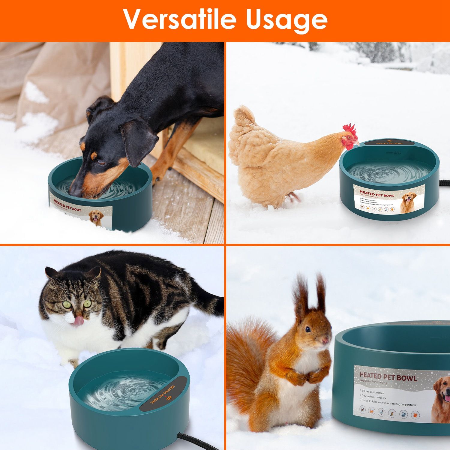Heated Water Bowl for Dog Cat 74.4OZ Heating Water Dish IP67 Waterproof Thermal Water Bowl Heated Pet Bowl Dog Cat Water Feeder Bowl for Dog Cat Rabbi - Image 15