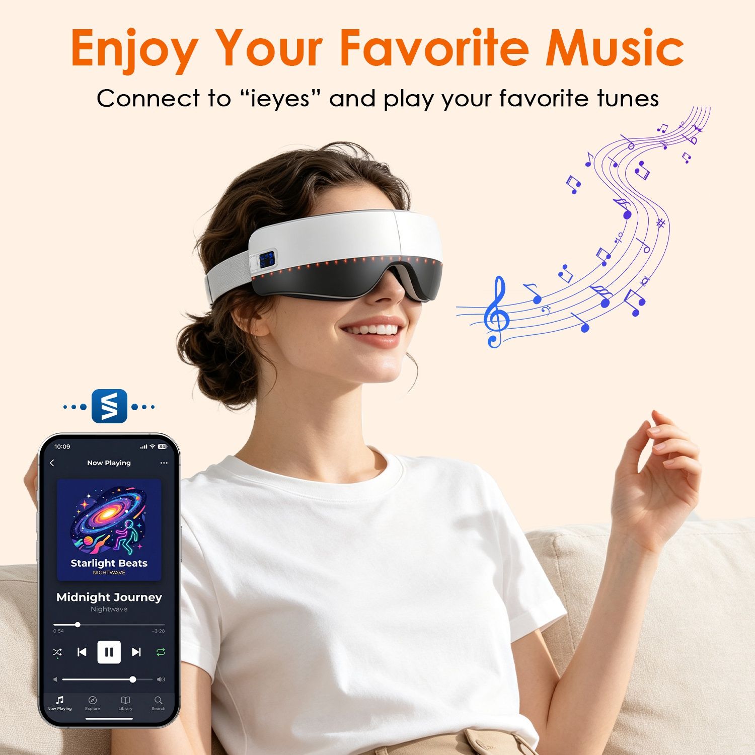 Portable Eye Mask Massager, Voice & Manual Dual Control, Heating, Air Compression & Vibration, Color Ambient Light, Foldable Rechargeable with Storage Bag - Image 11