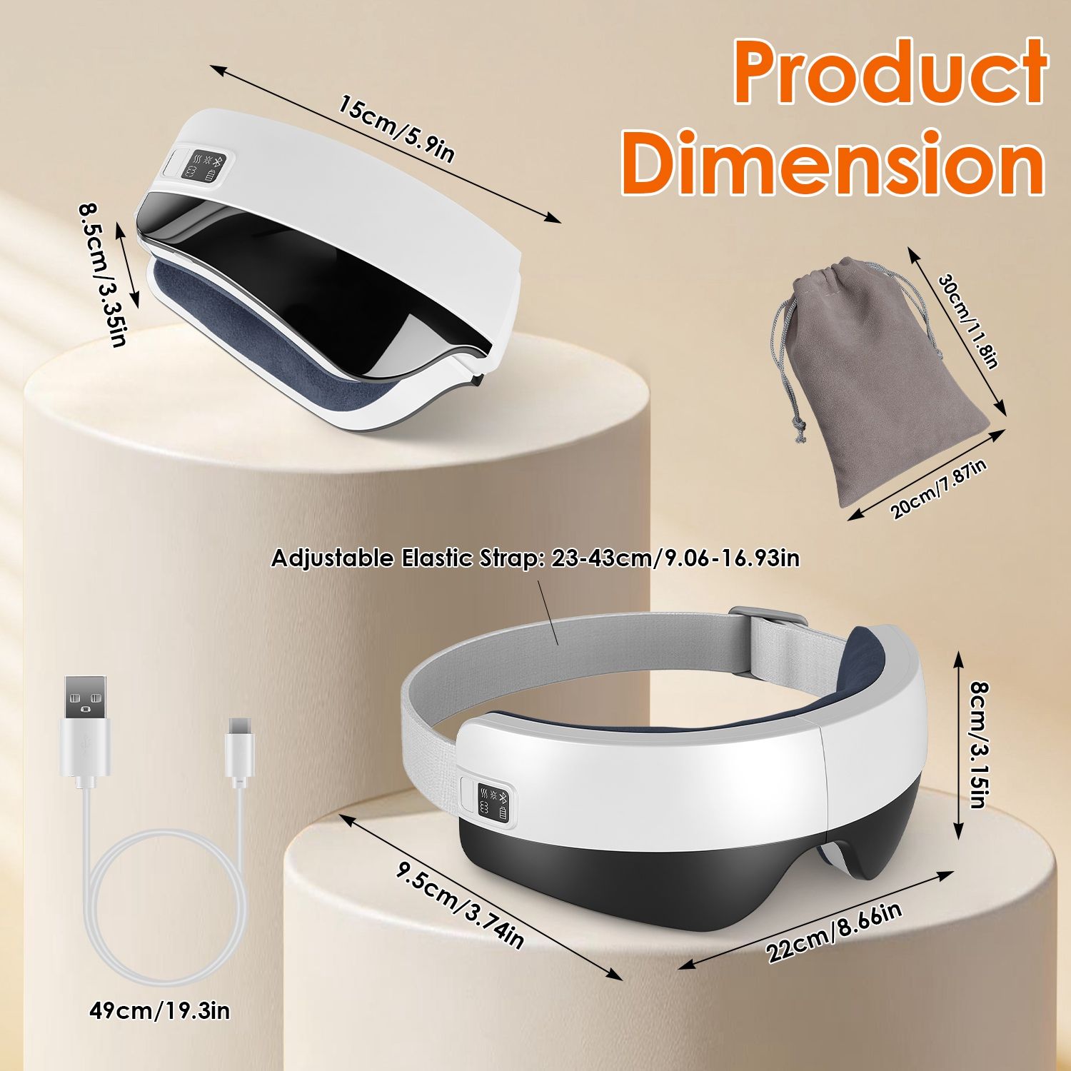 Portable Eye Mask Massager, Voice & Manual Dual Control, Heating, Air Compression & Vibration, Color Ambient Light, Foldable Rechargeable with Storage Bag - Image 12