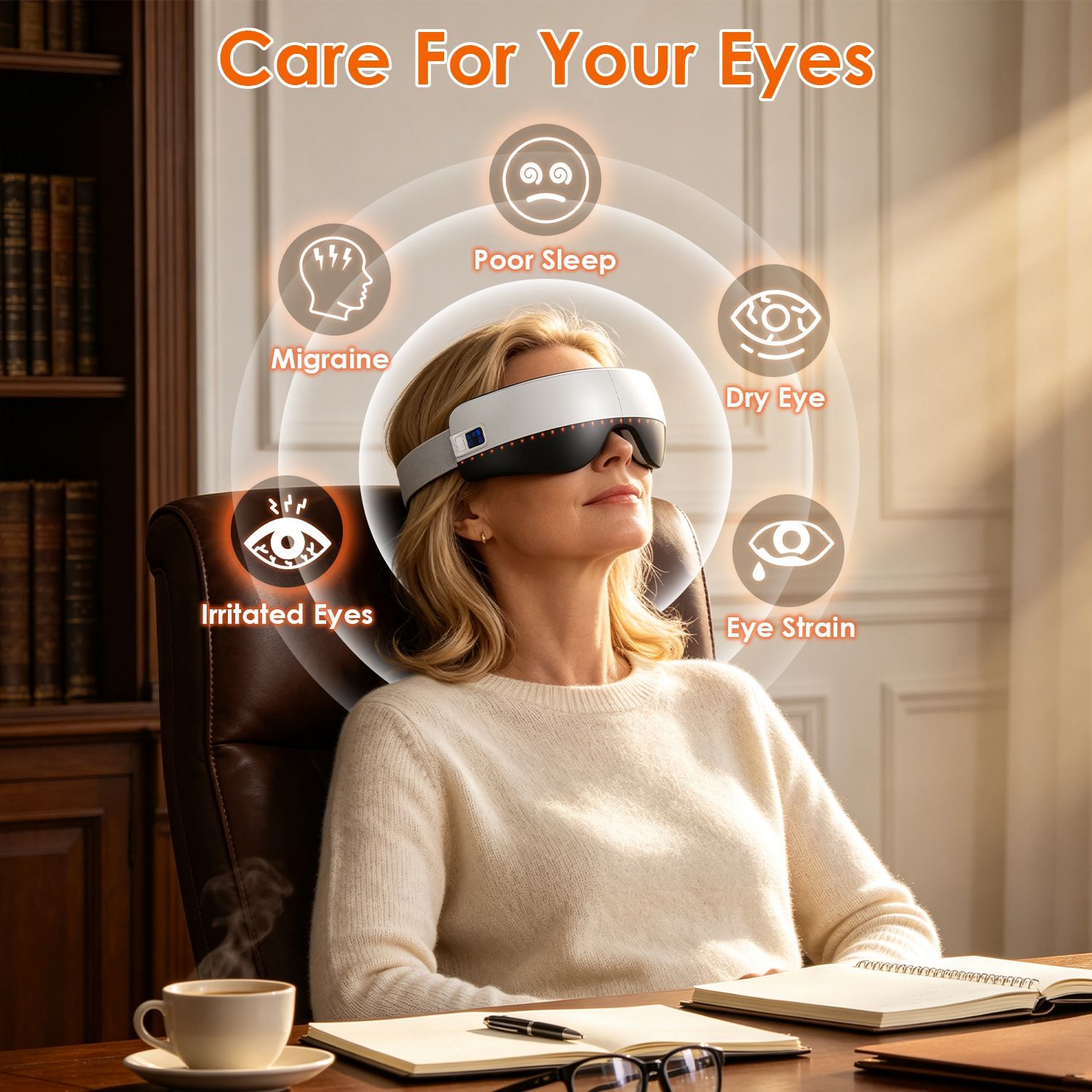 Portable Eye Mask Massager, Voice & Manual Dual Control, Heating, Air Compression & Vibration, Color Ambient Light, Foldable Rechargeable with Storage Bag - Image 3