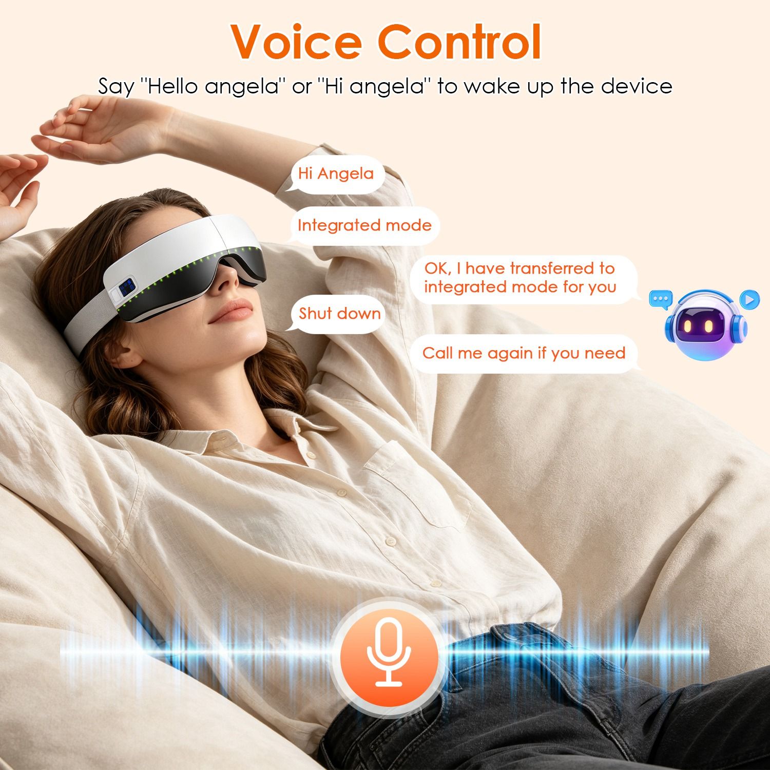 Portable Eye Mask Massager, Voice & Manual Dual Control, Heating, Air Compression & Vibration, Color Ambient Light, Foldable Rechargeable with Storage Bag - Image 6