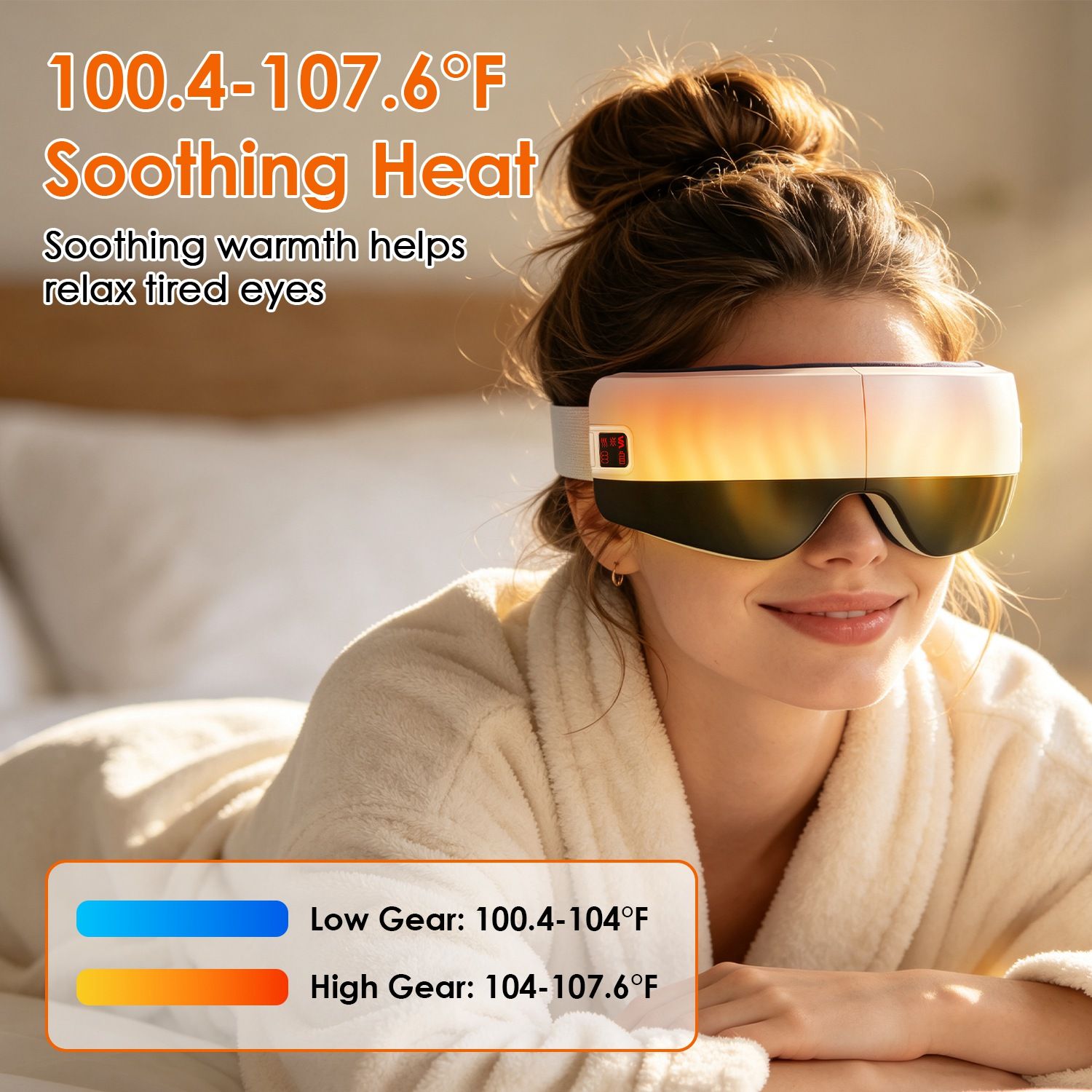 Portable Eye Mask Massager, Voice & Manual Dual Control, Heating, Air Compression & Vibration, Color Ambient Light, Foldable Rechargeable with Storage Bag - Image 9