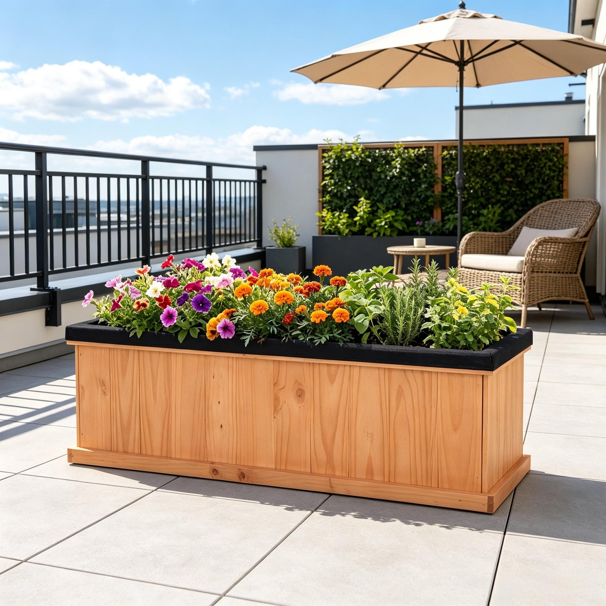 Fir Wood Raised Garden Bed with Drainage Holes And Liner Wooden Planter Box for Gardening - Image 2