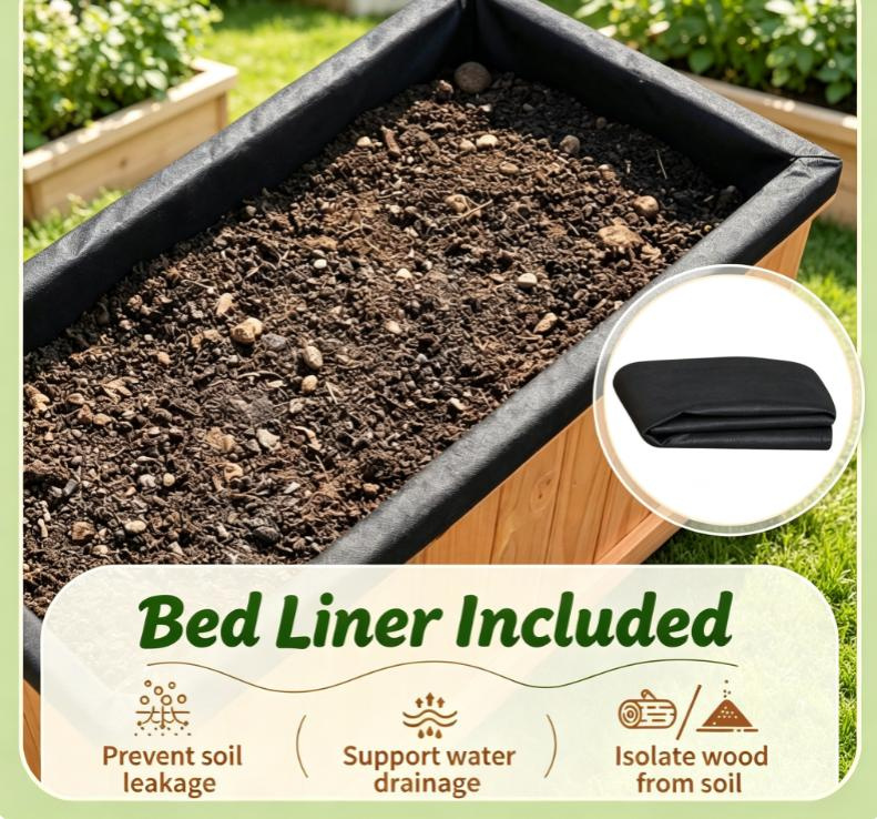 Fir Wood Raised Garden Bed with Drainage Holes And Liner Wooden Planter Box for Gardening - Image 5