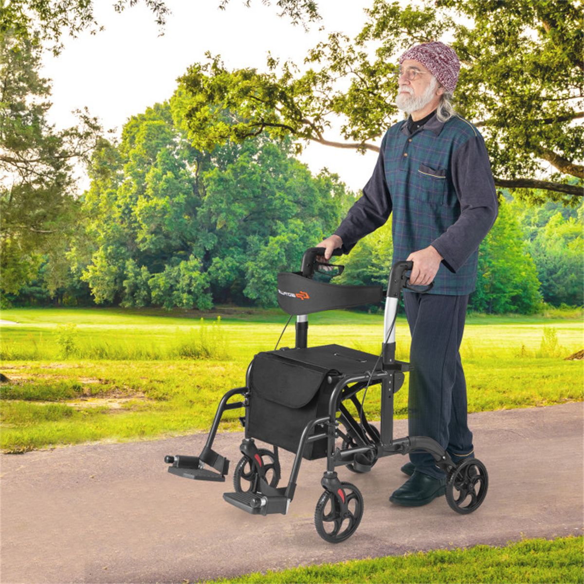 Foldable Rollator Walker with 8" Wheels Handbrake Storage Bag Cane Holder for Seniors & Rehabilitation Black - Image 3