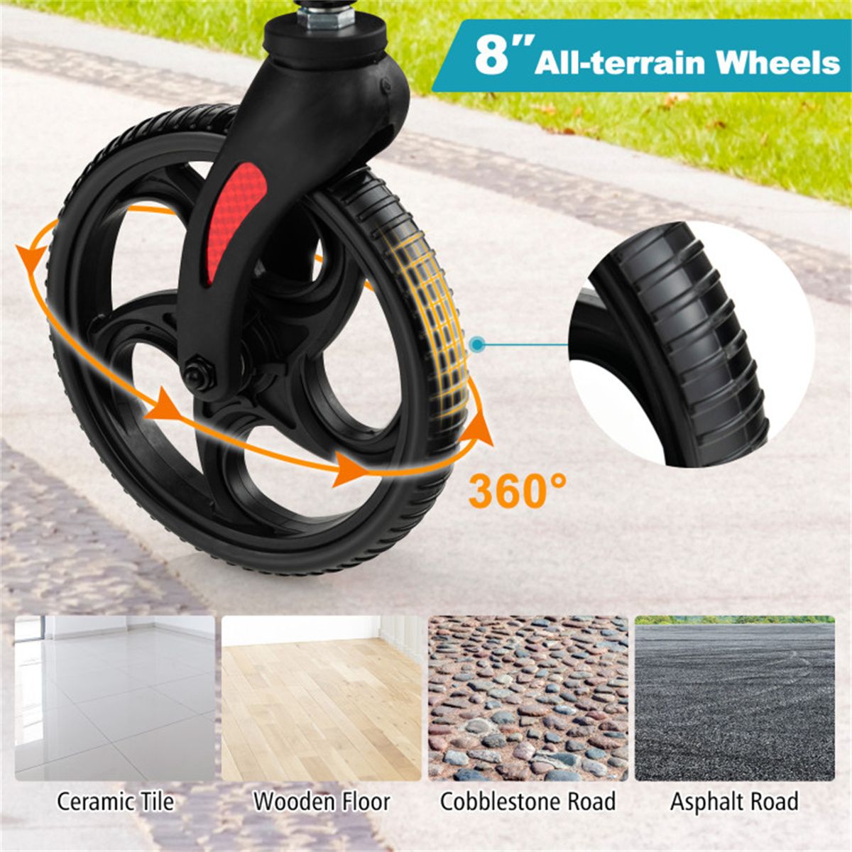 Foldable Rollator Walker with 8" Wheels Handbrake Storage Bag Cane Holder for Seniors & Rehabilitation Black - Image 9