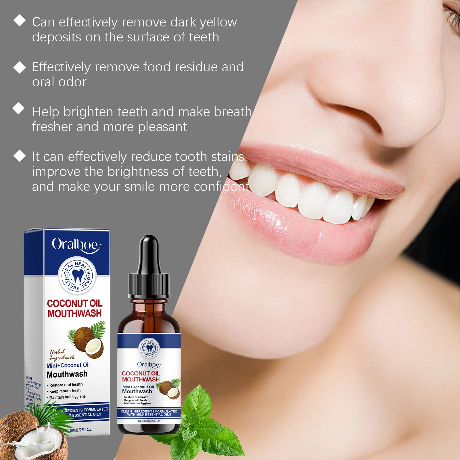 Oralhoe Coconut Oil Mouthwash Clean Stains Care For Oral Hygiene Dental Care Fresh Mouthwash - Image 3