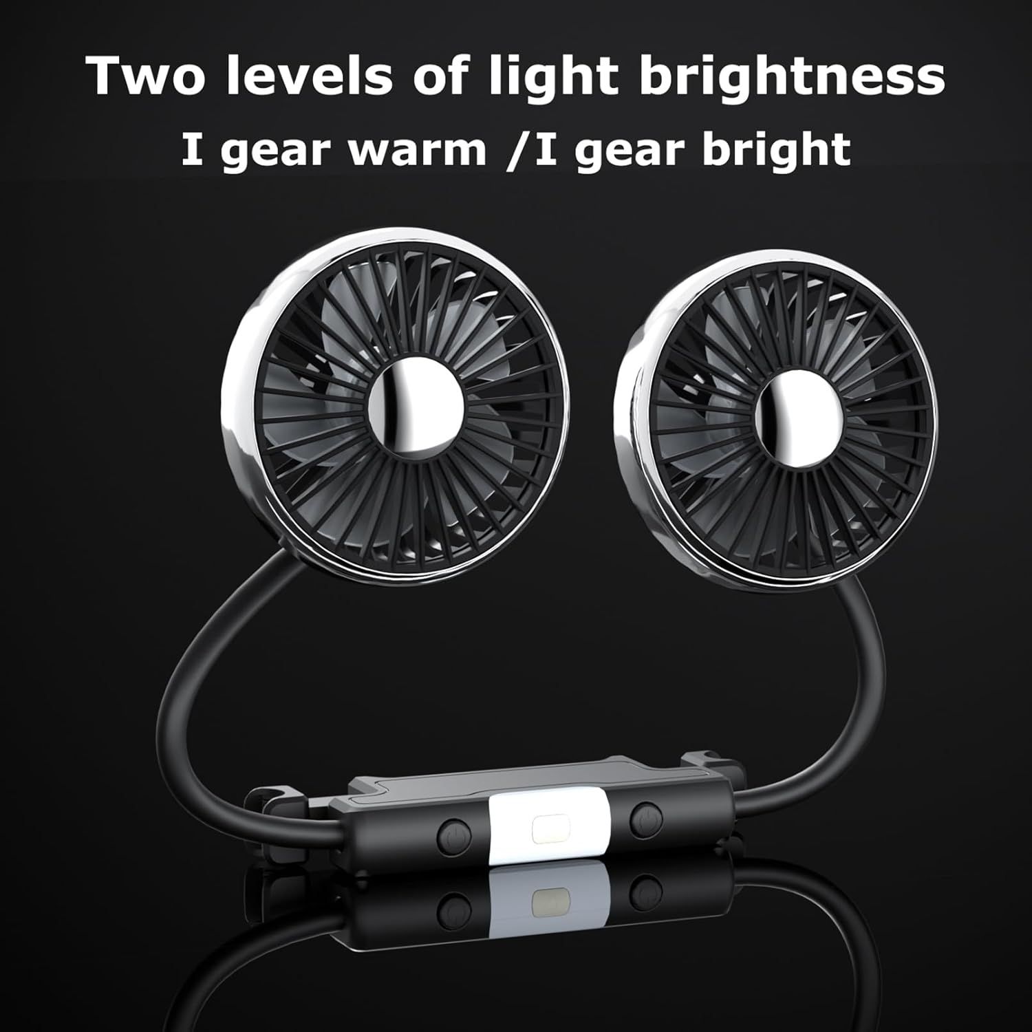 Dual-Head USB Car Fan for Backseat, 360° Rotatable Quiet Cooling with LED Light, 3 Speeds USB-Powered Headrest Accessory for Kids & Passengers