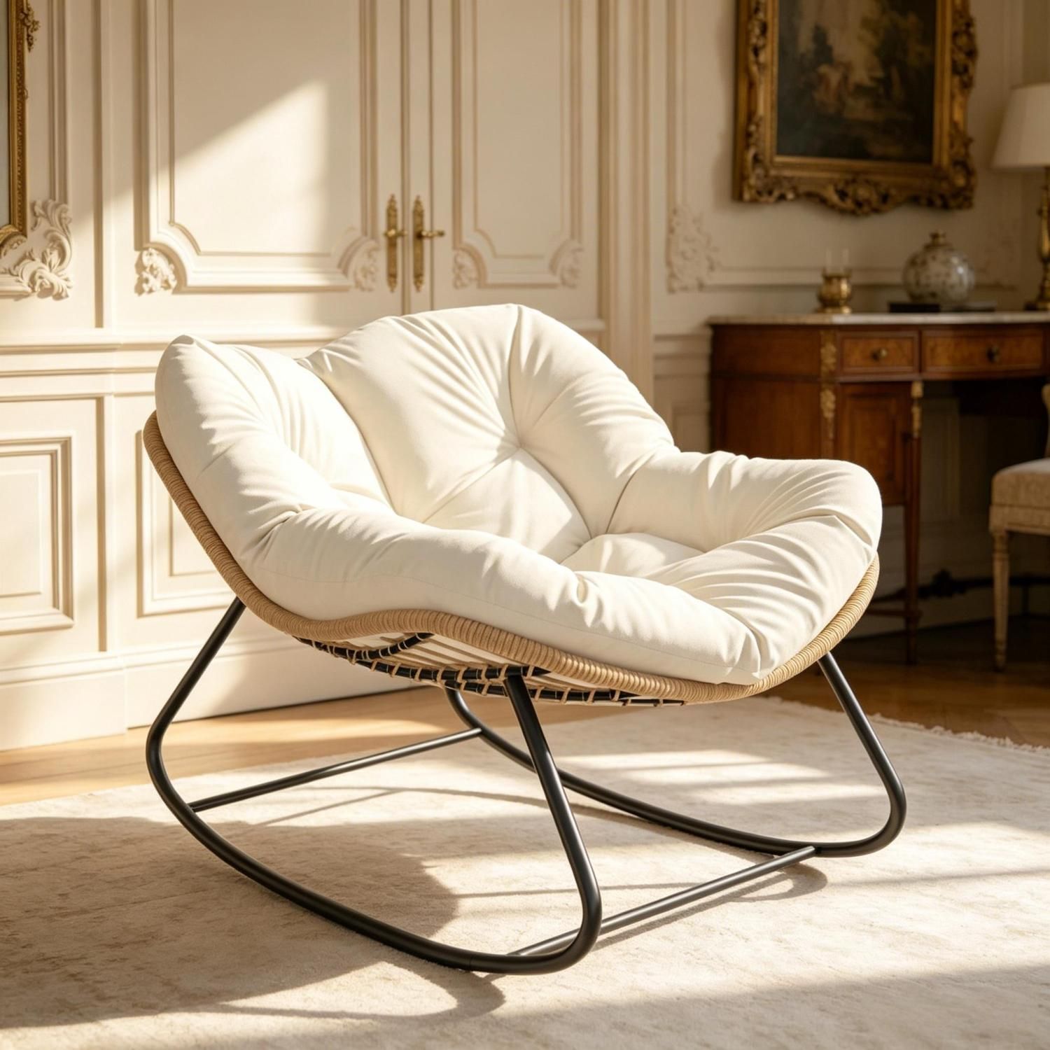 Rocking Egg Chair, Oversized Design with Cushion, Indoor Outdoor Furniture for Backyard, Patio, Garden - Image 2