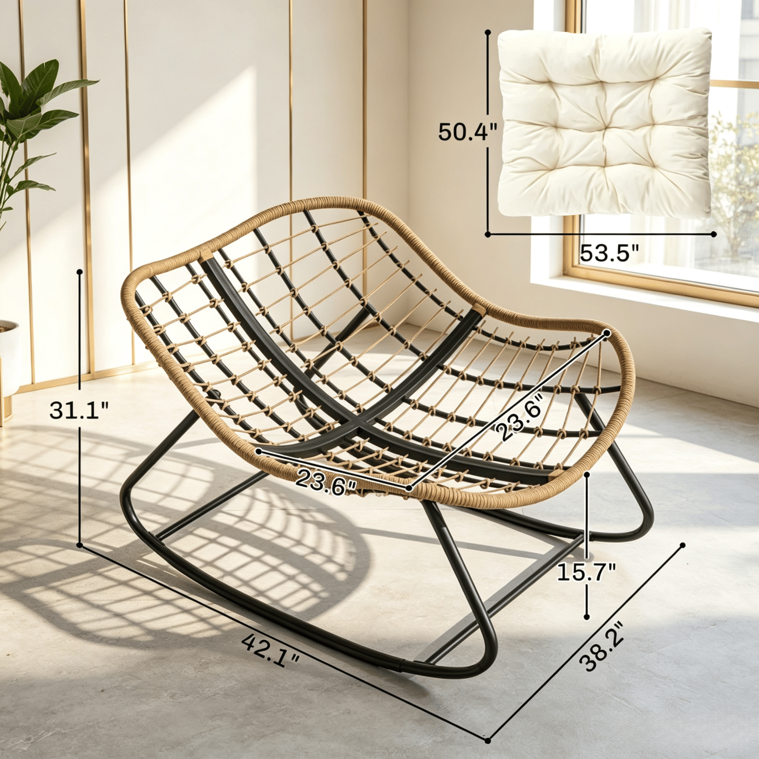 Rocking Egg Chair, Oversized Design with Cushion, Indoor Outdoor Furniture for Backyard, Patio, Garden - Image 6