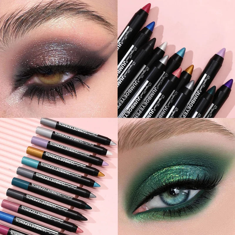 Smoky Dark Green Eyeshadow Pencil Stick Waterproof Pearlescent 12 Colors Metallic Glitter Eye Shadow Highlighter Pen Makeup Tool - Image 14