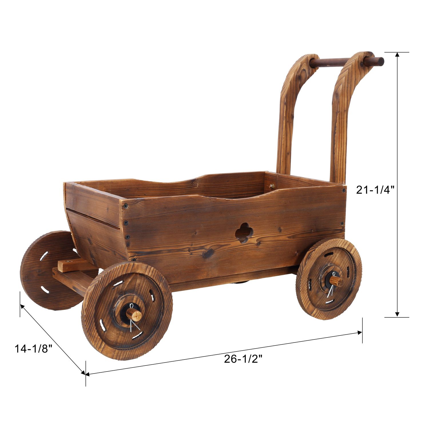 Wooden Wagon Planter Box, Mobile Garden Planter with 4 Wheels, Handle, Drain Hole, Decorative Flower Planter for Indoor & Outdoor Decor, Wooden Flower Cart for Patio, Garden, Balcony, Brown - Image 15