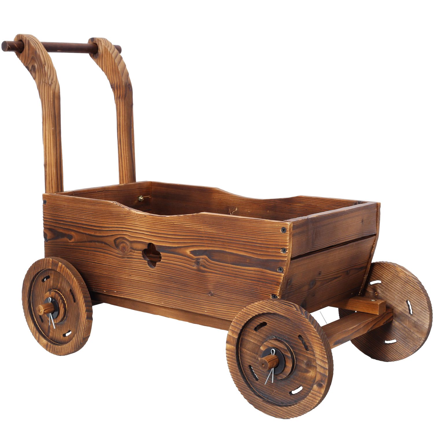 Wooden Wagon Planter Box, Mobile Garden Planter with 4 Wheels, Handle, Drain Hole, Decorative Flower Planter for Indoor & Outdoor Decor, Wooden Flower Cart for Patio, Garden, Balcony, Brown - Image 5