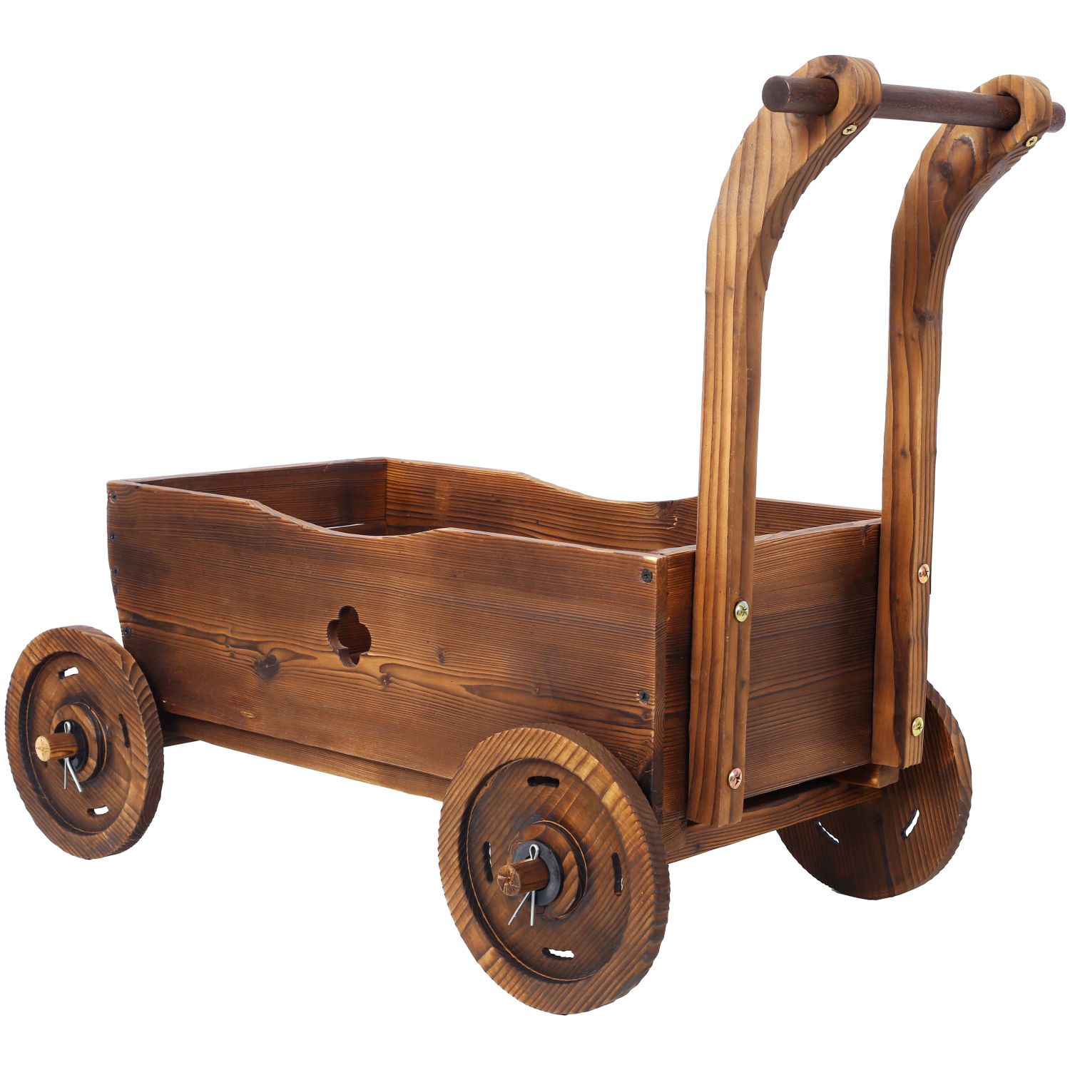 Wooden Wagon Planter Box, Mobile Garden Planter with 4 Wheels, Handle, Drain Hole, Decorative Flower Planter for Indoor & Outdoor Decor, Wooden Flower Cart for Patio, Garden, Balcony, Brown - Image 6