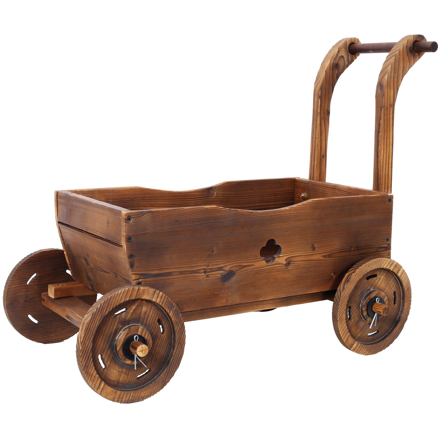 Wooden Wagon Planter Box, Mobile Garden Planter with 4 Wheels, Handle, Drain Hole, Decorative Flower Planter for Indoor & Outdoor Decor, Wooden Flower Cart for Patio, Garden, Balcony, Brown - Image 8