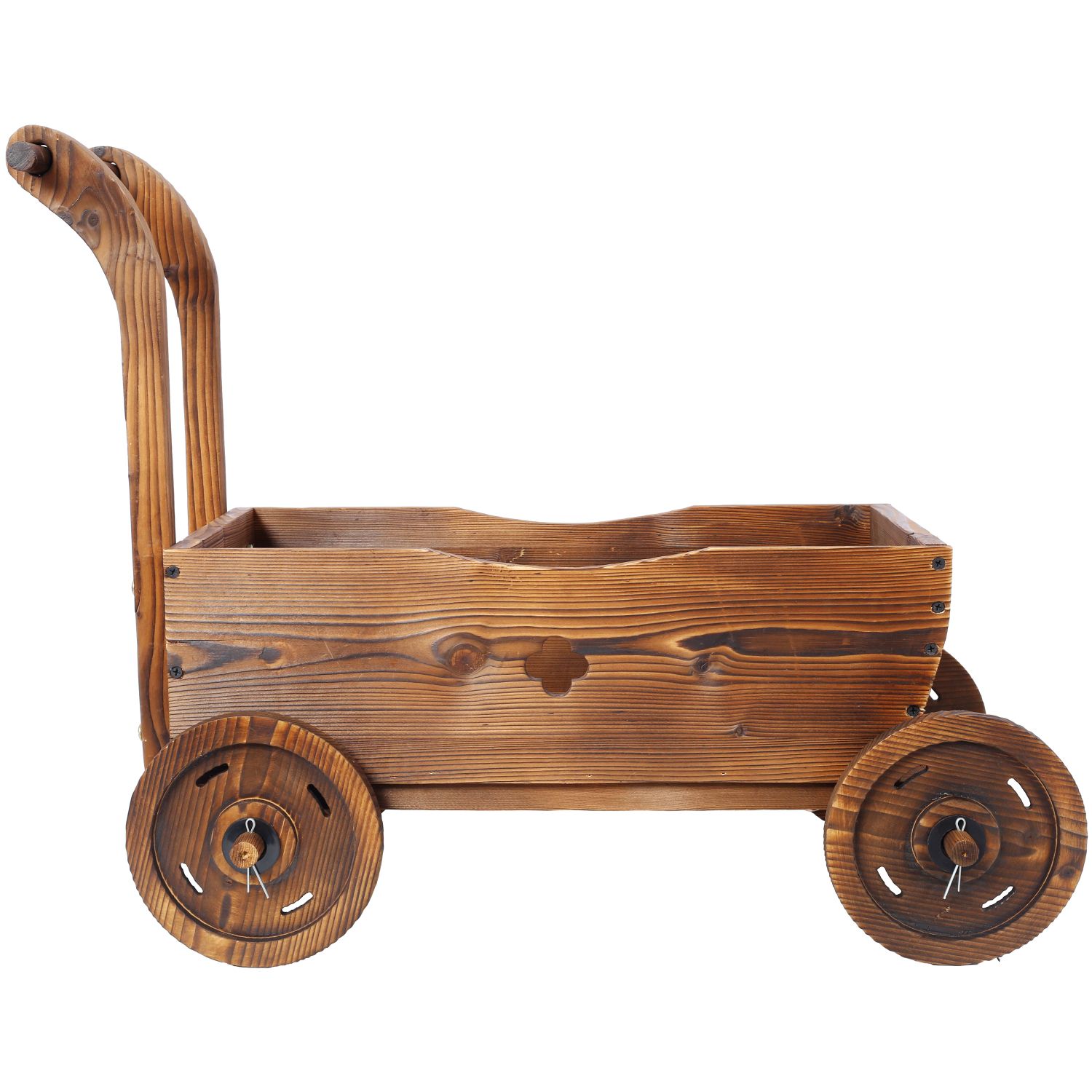 Wooden Wagon Planter Box, Mobile Garden Planter with 4 Wheels, Handle, Drain Hole, Decorative Flower Planter for Indoor & Outdoor Decor, Wooden Flower Cart for Patio, Garden, Balcony, Brown - Image 9