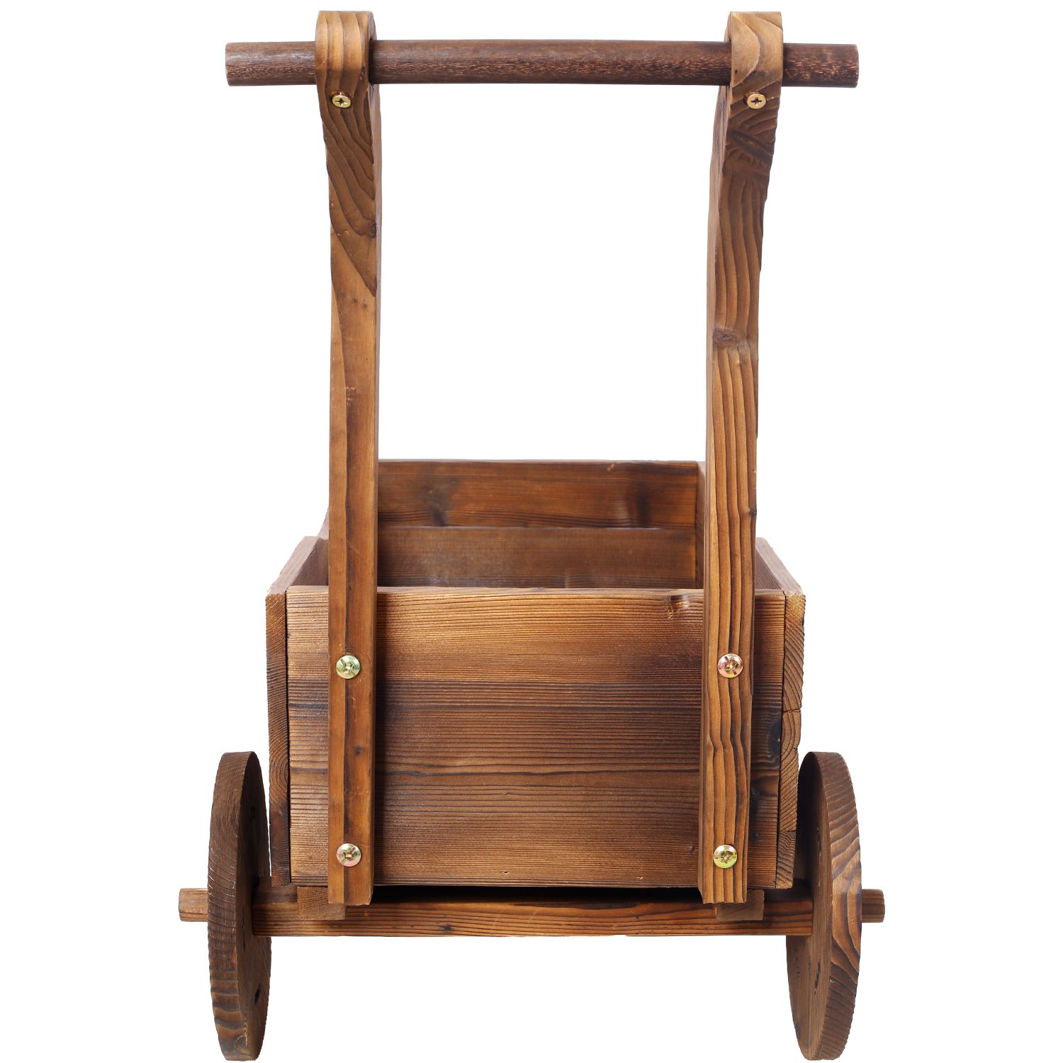 Wooden Wagon Planter Box, Mobile Garden Planter with 4 Wheels, Handle, Drain Hole, Decorative Flower Planter for Indoor & Outdoor Decor, Wooden Flower Cart for Patio, Garden, Balcony, Brown - Image 10